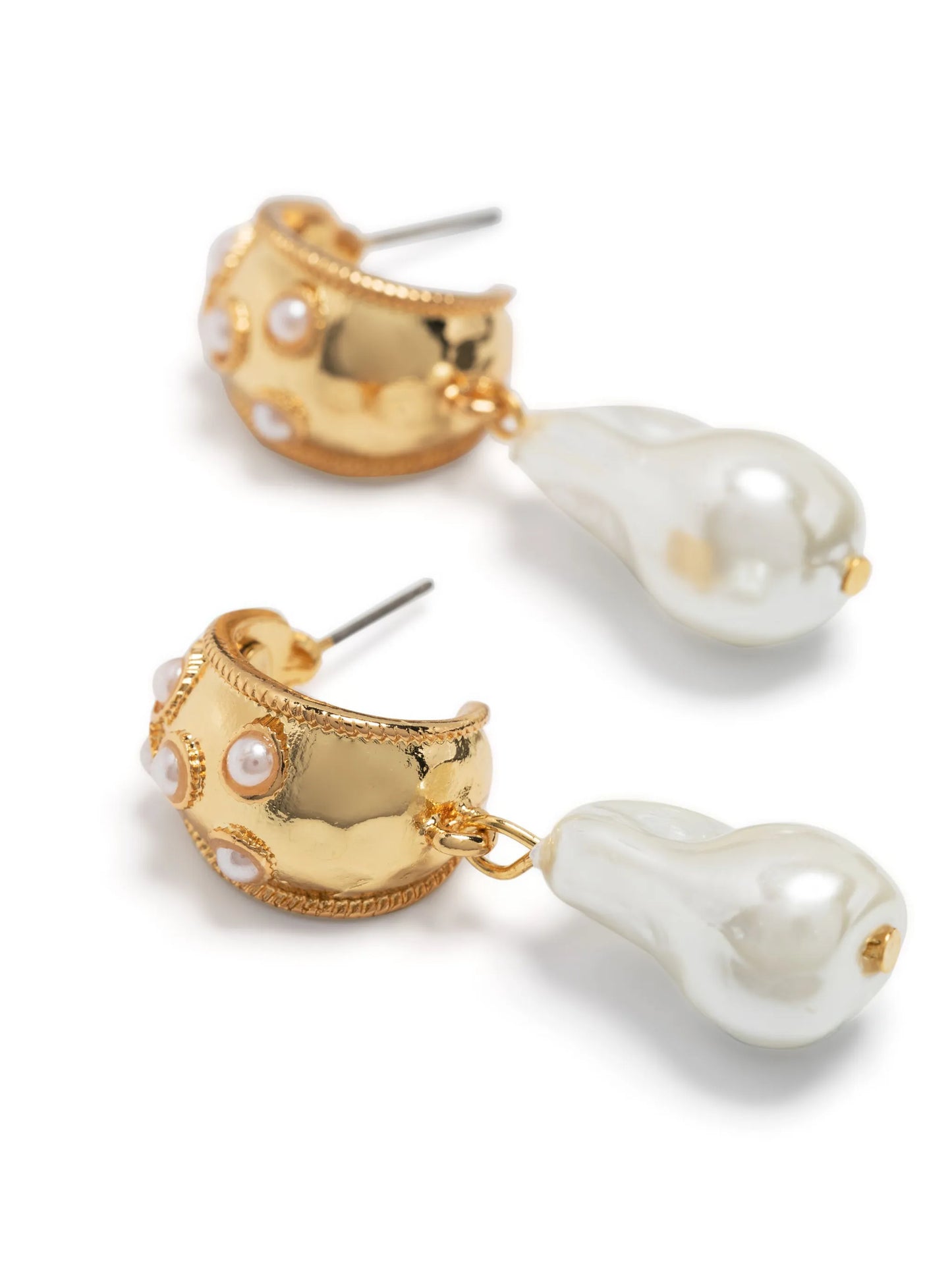 pearl-pendant half-hoop drop earrings