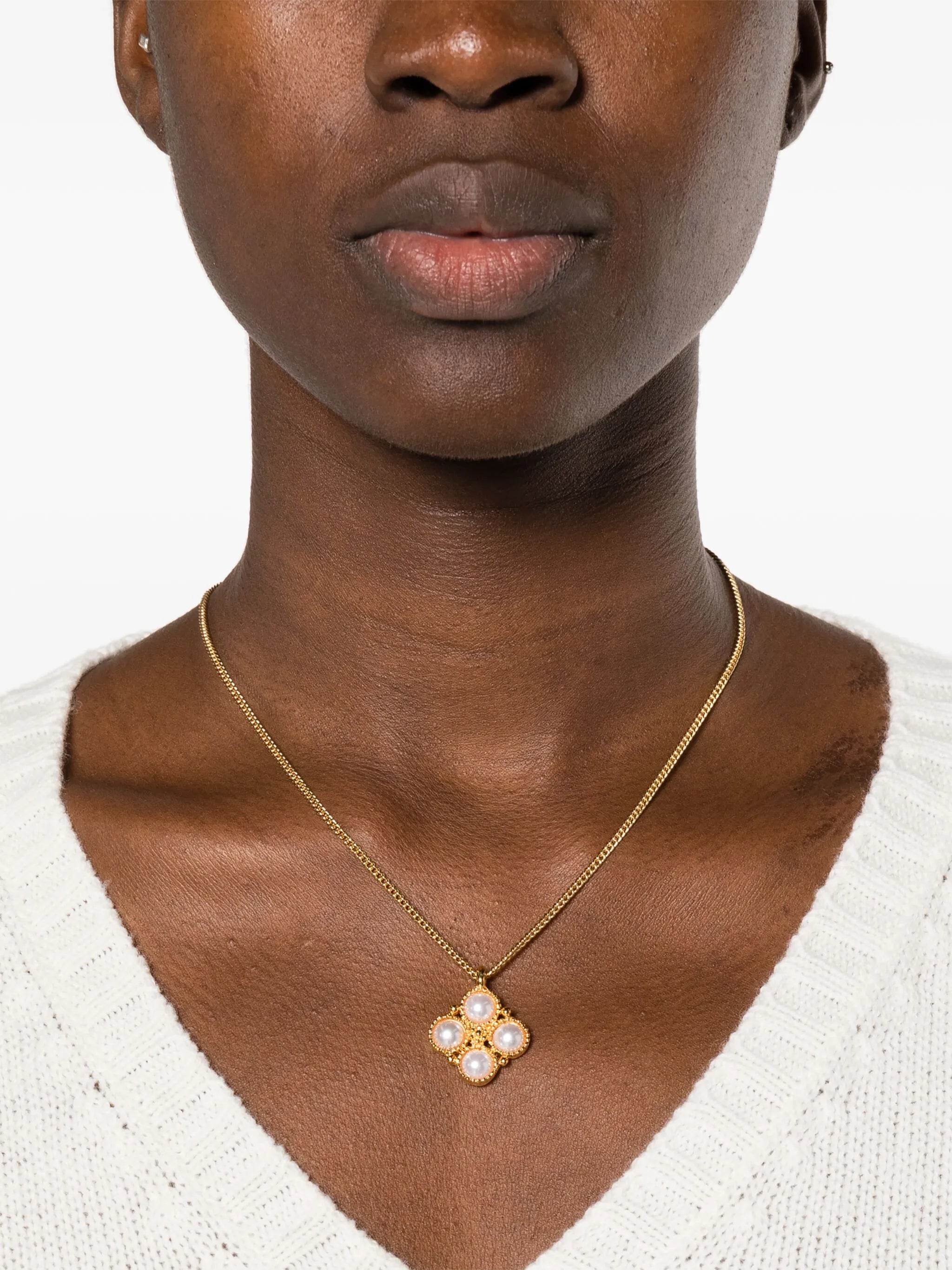 pearl-pendant cable-link necklace