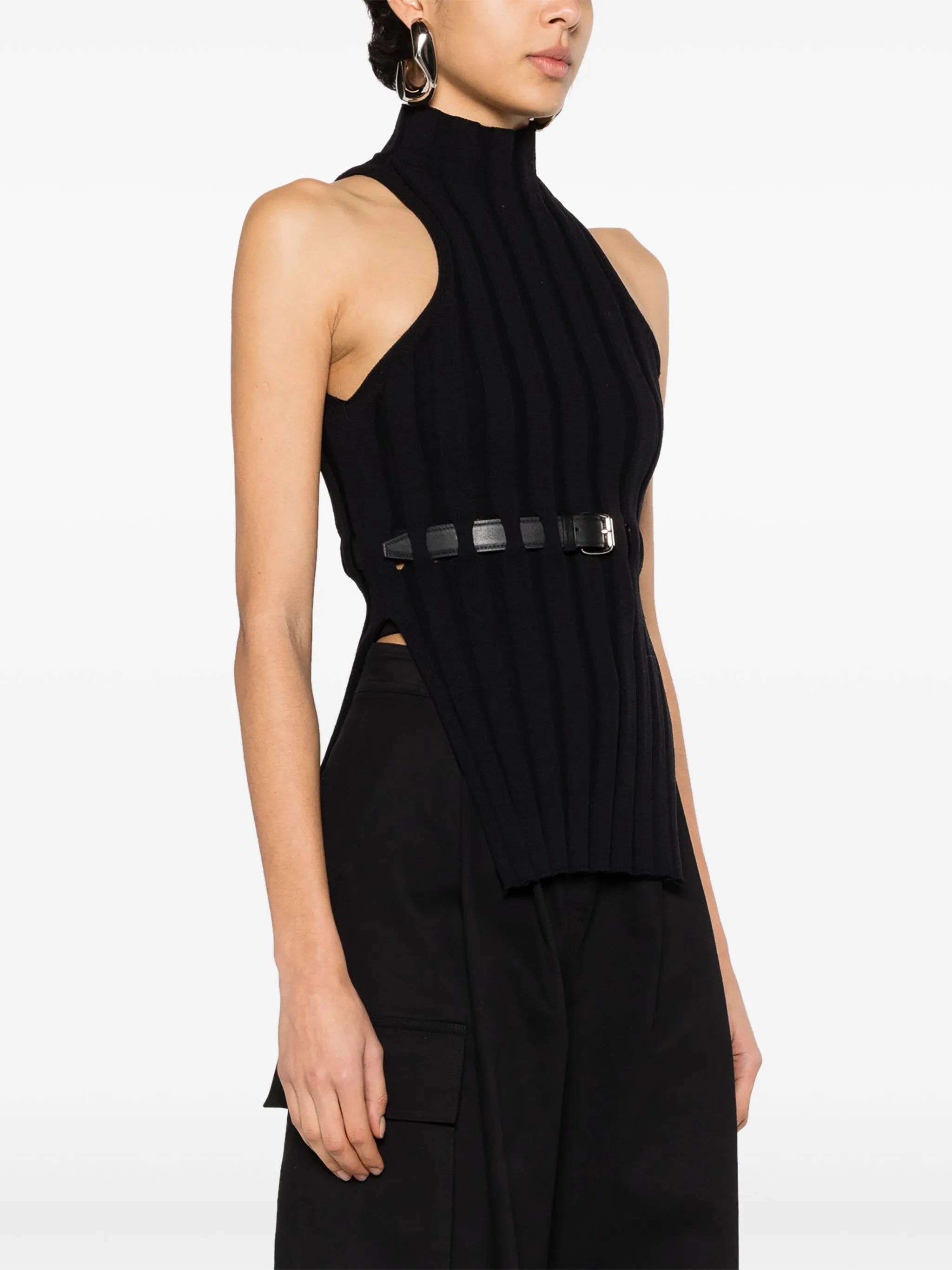belted wide-rib tank top