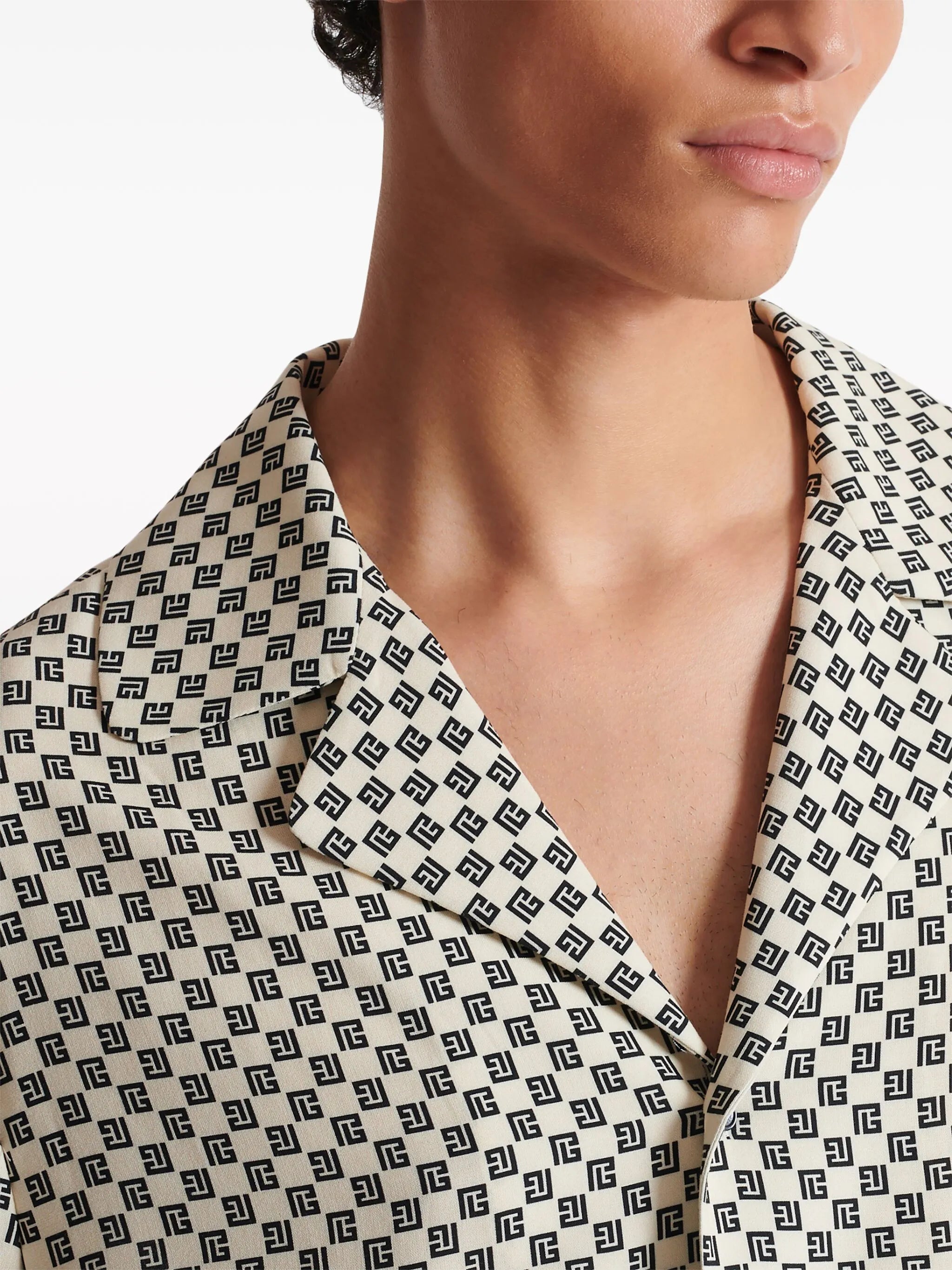 monogram-pattern satin shirt