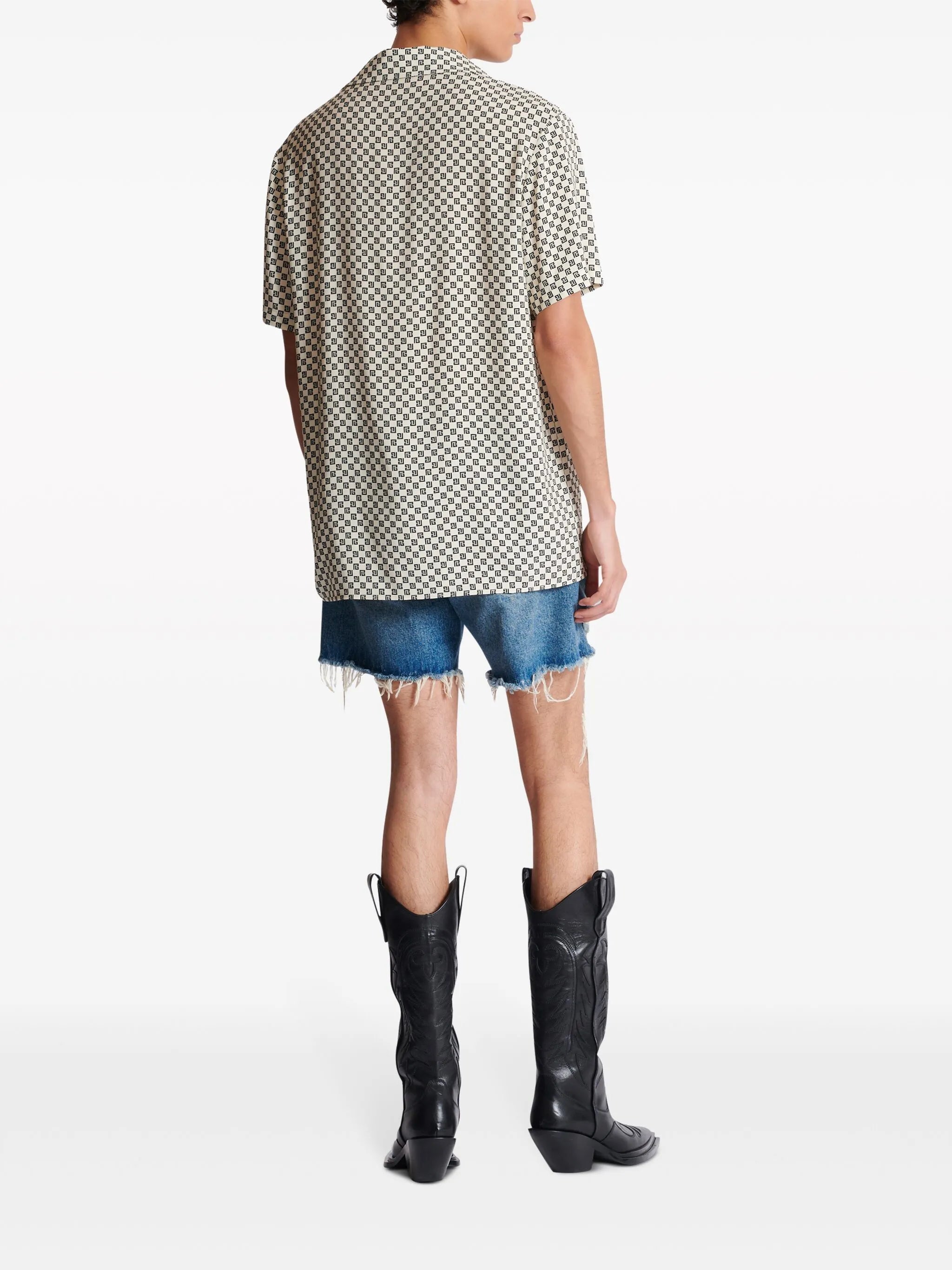 monogram-pattern satin shirt