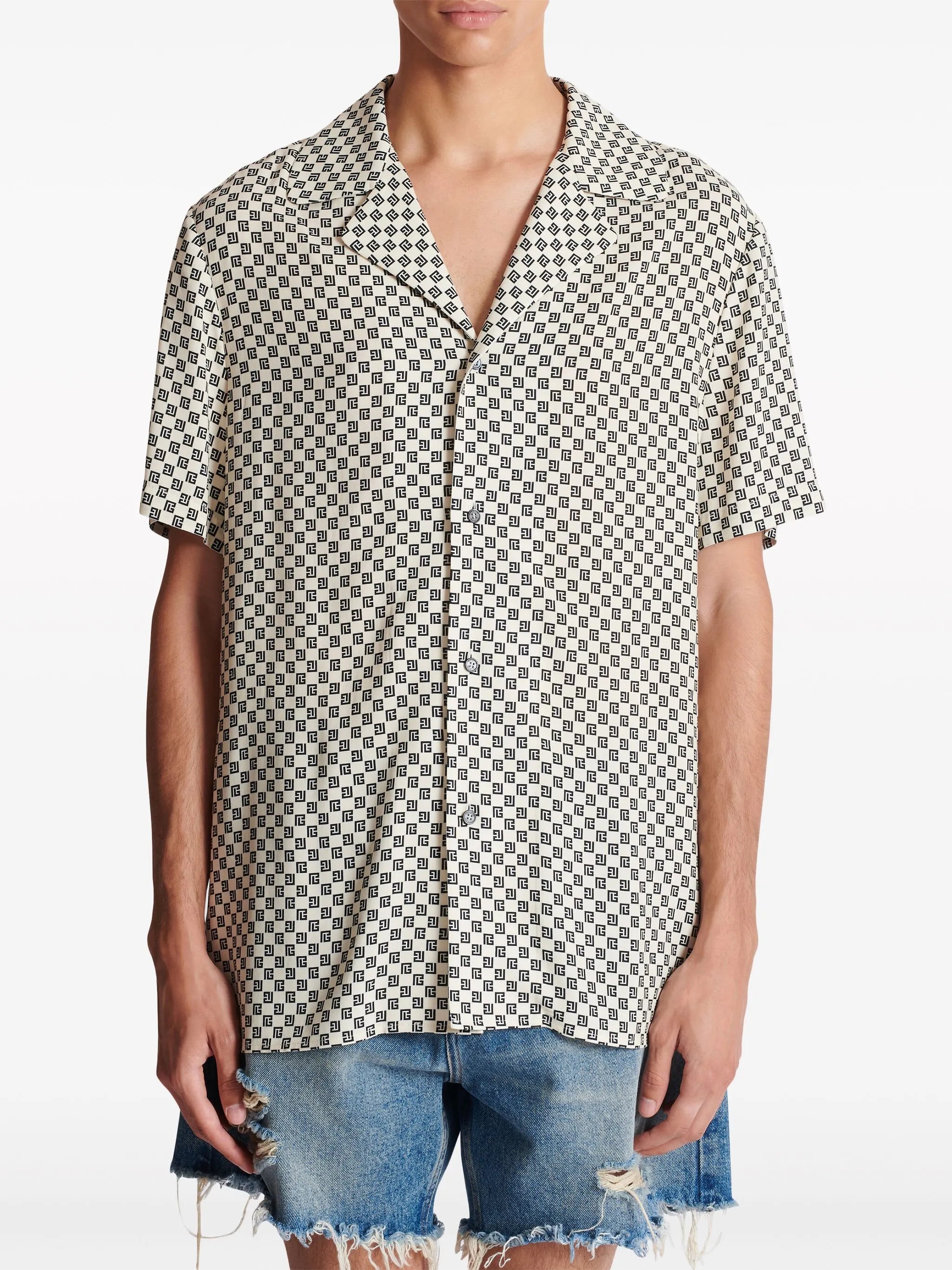 monogram-pattern satin shirt
