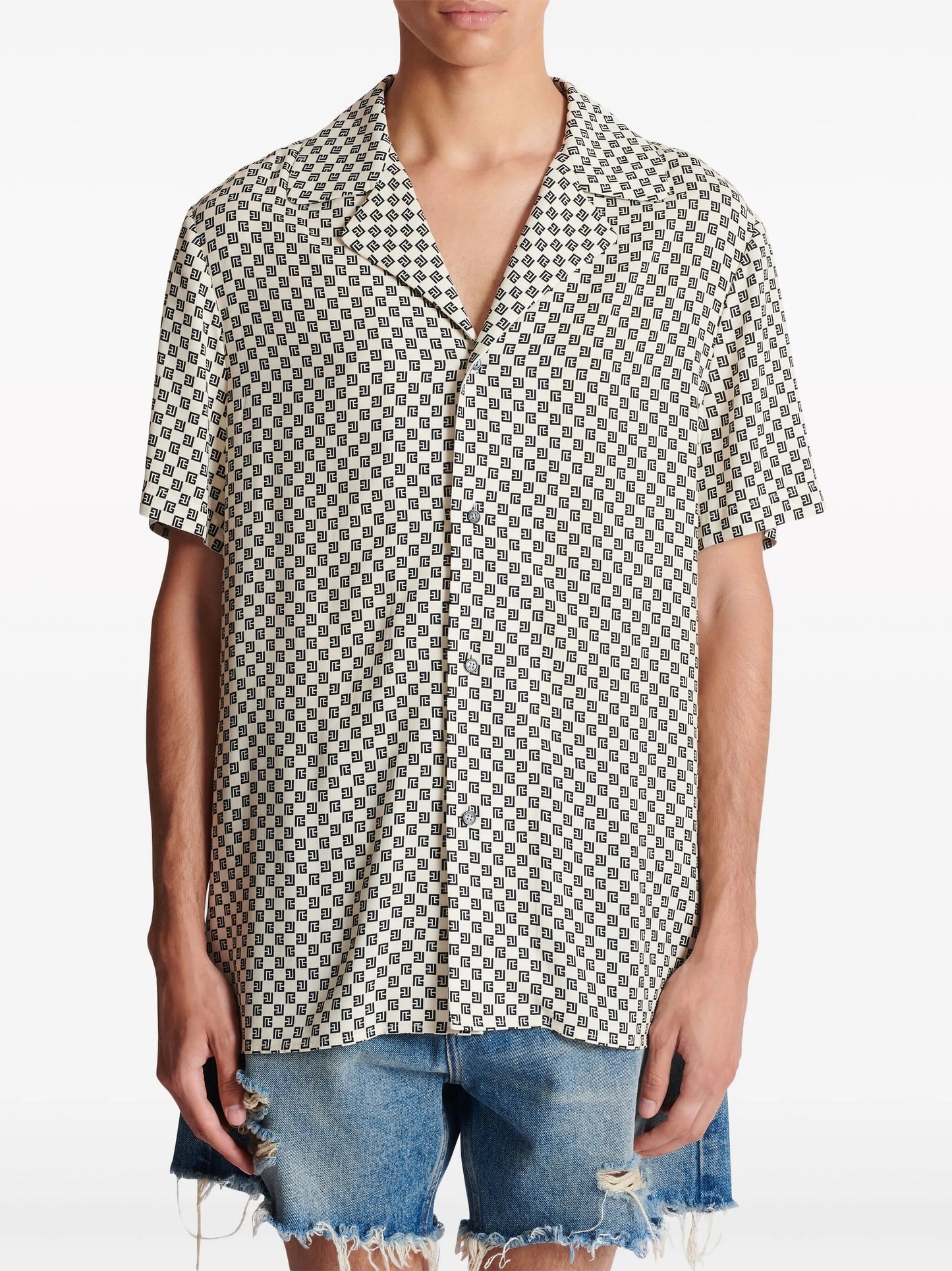 monogram-pattern satin shirt