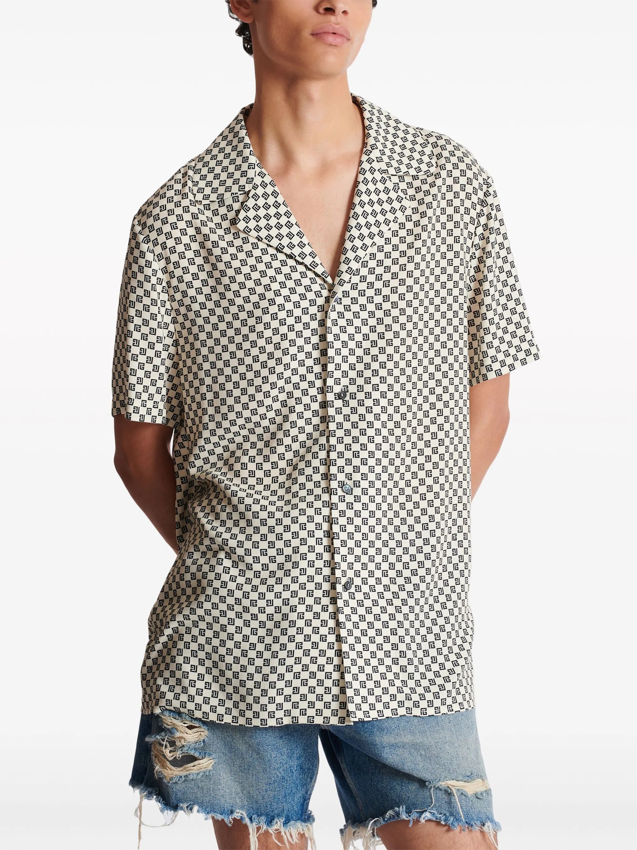 monogram-pattern satin shirt