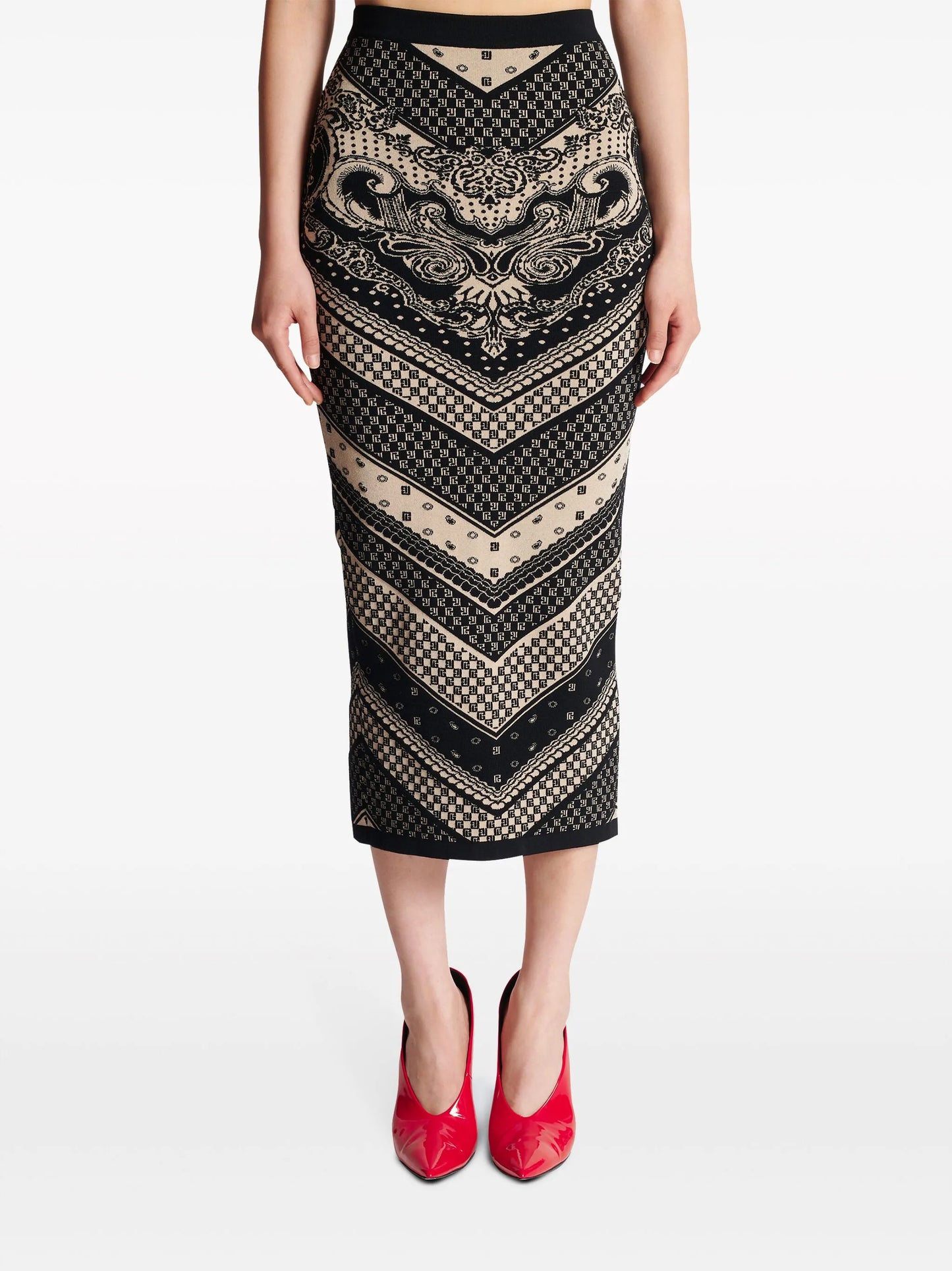 monogram-pattern knitted pencil skirt