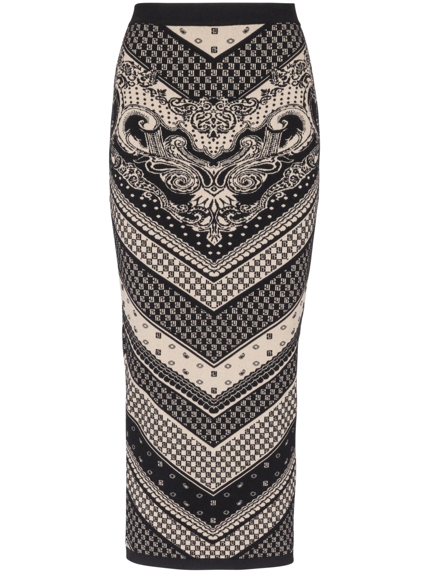 monogram-pattern knitted pencil skirt