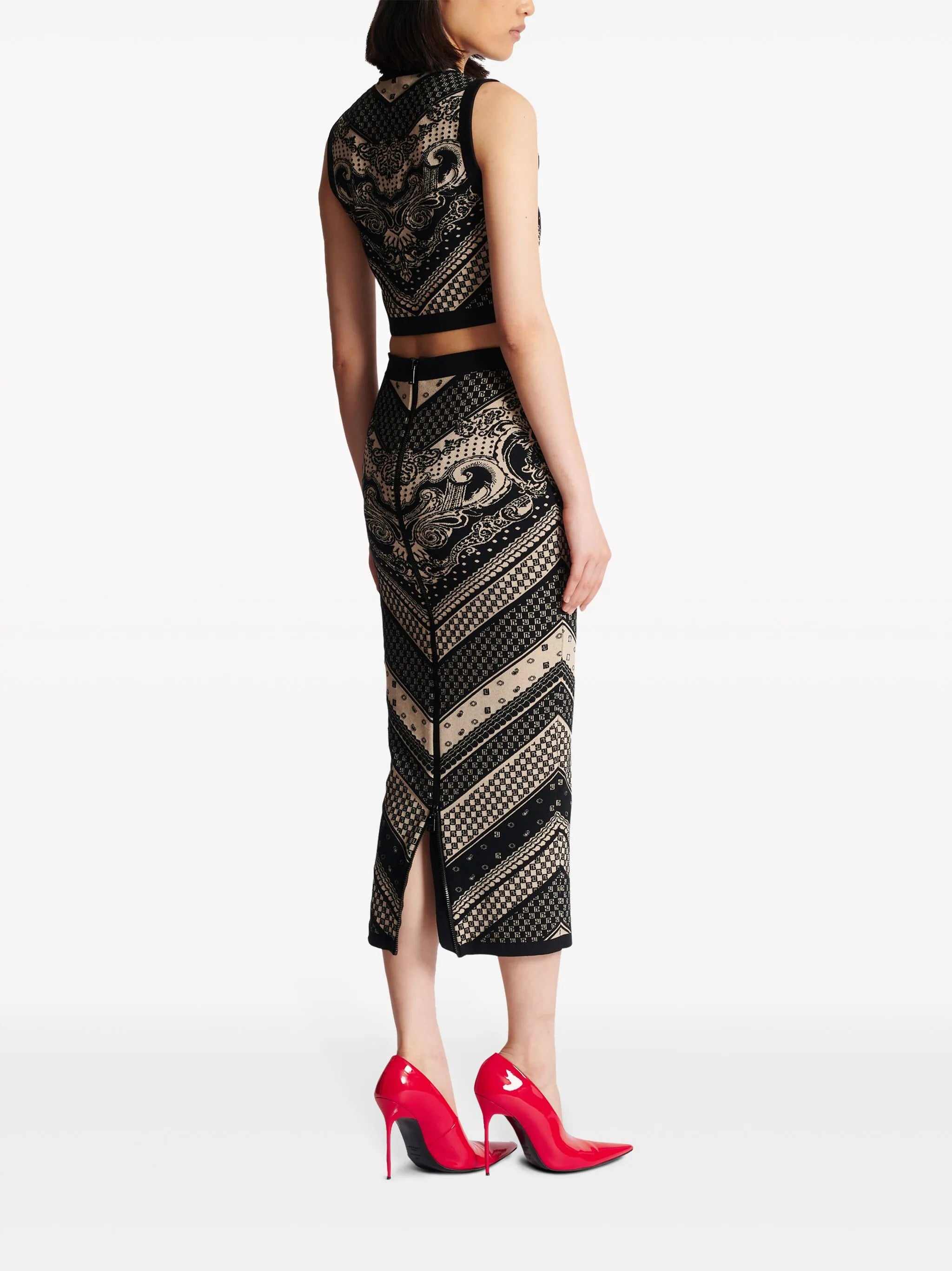 monogram-pattern knitted pencil skirt