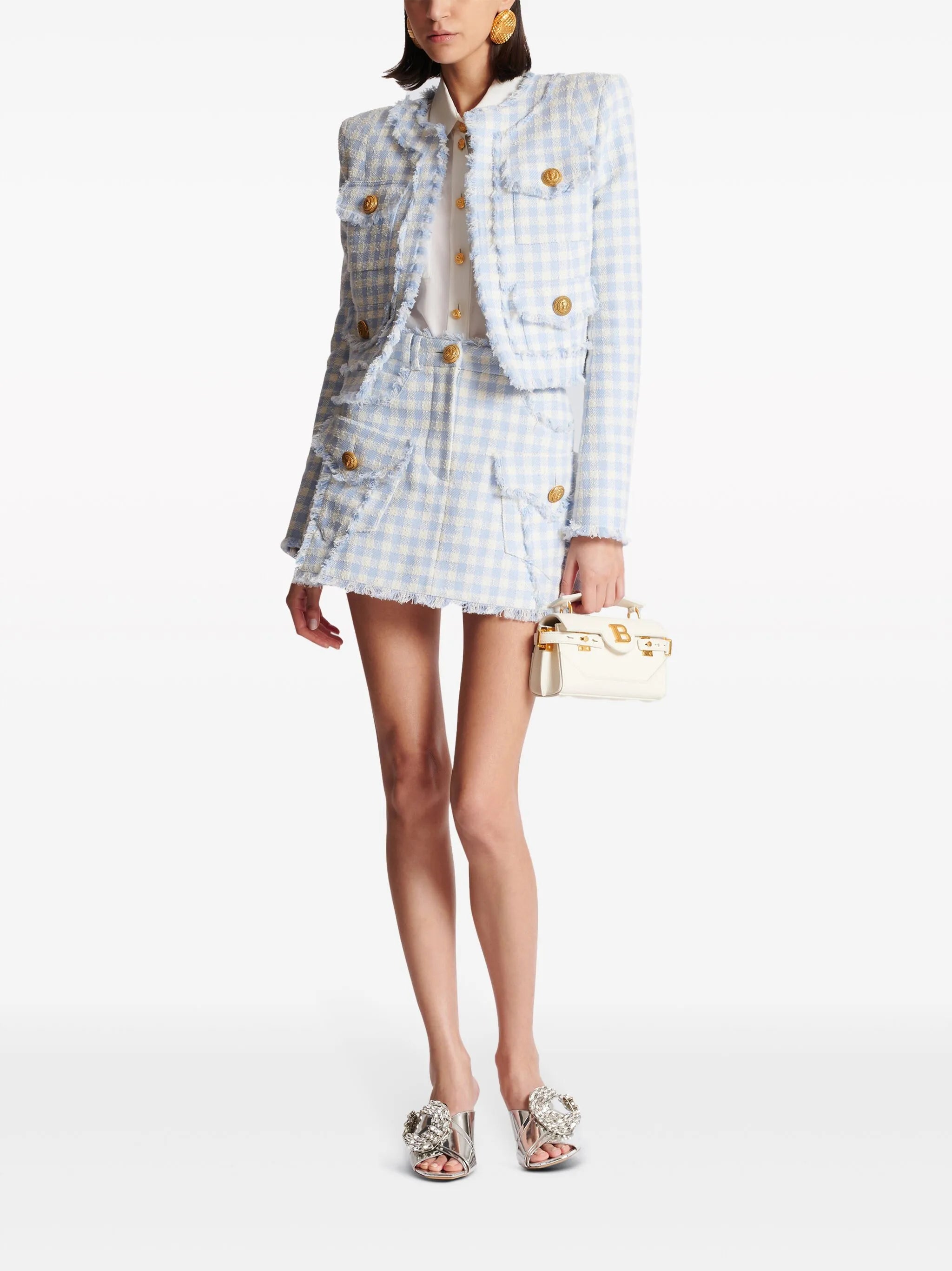 gingham-pattern A-line miniskirt