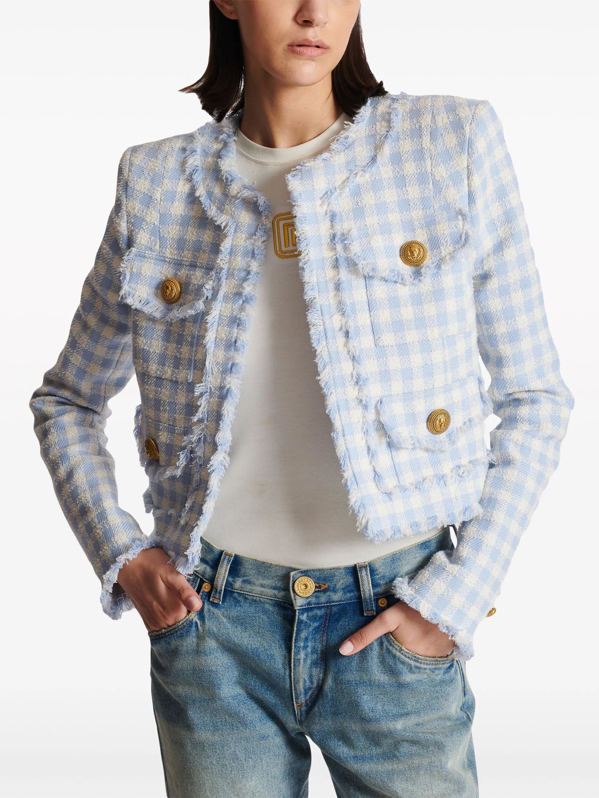 gingham tweed jacket
