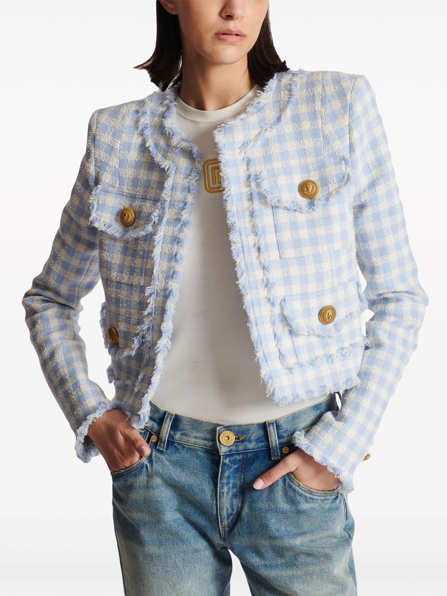 gingham tweed jacket
