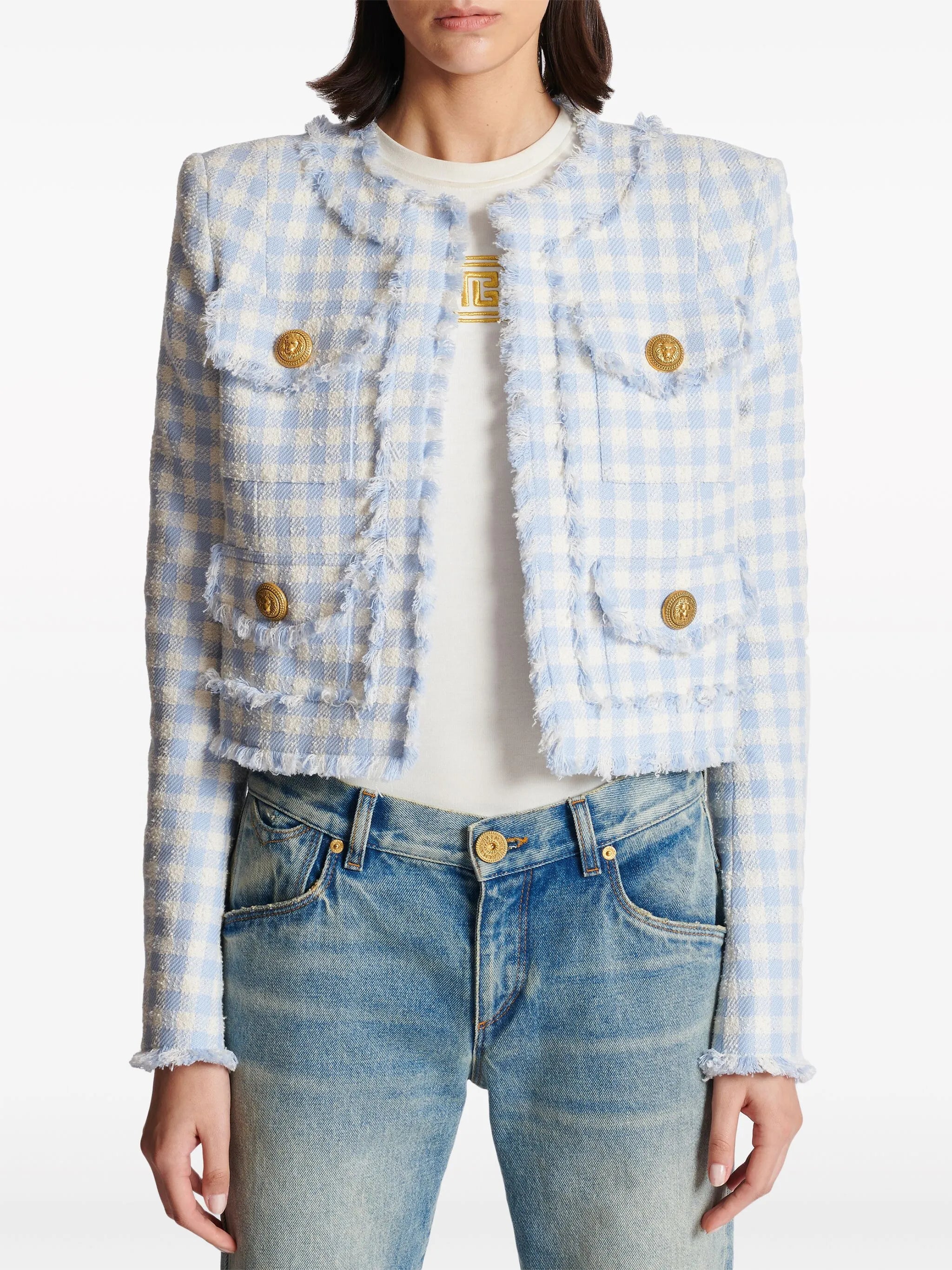 gingham tweed jacket