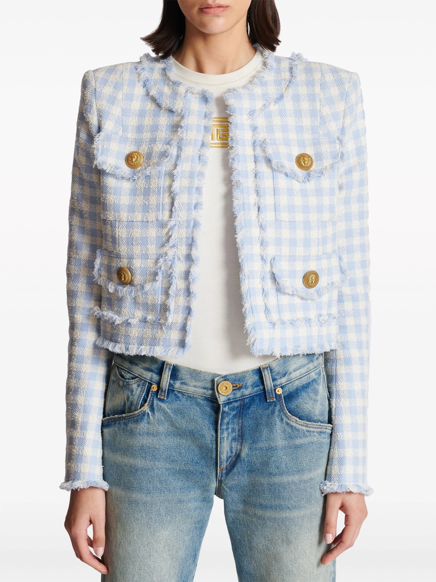 gingham tweed jacket