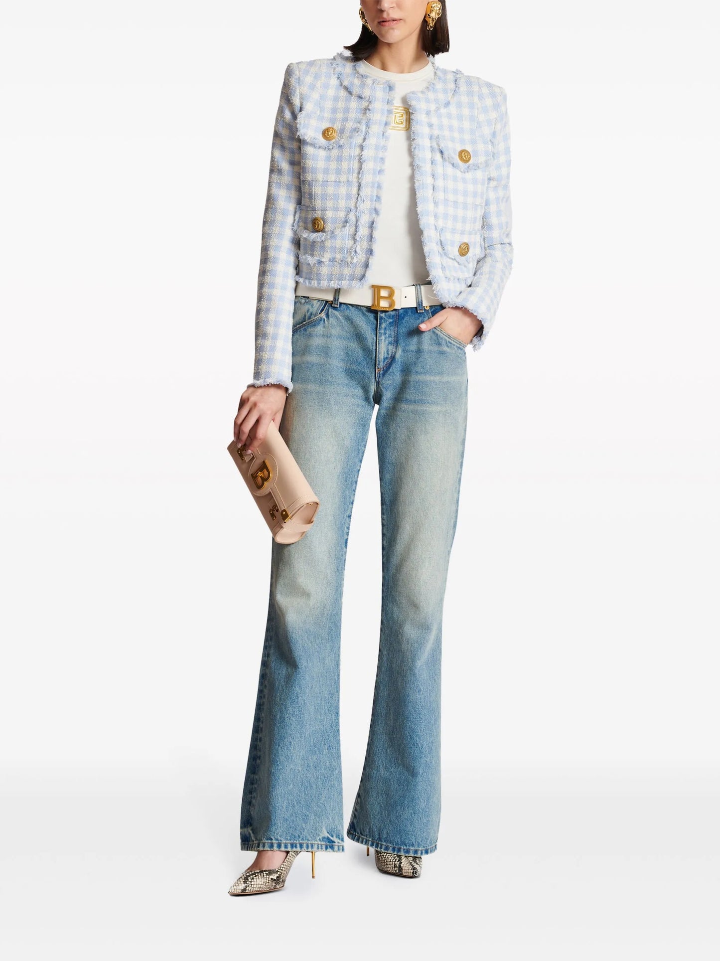 gingham tweed jacket