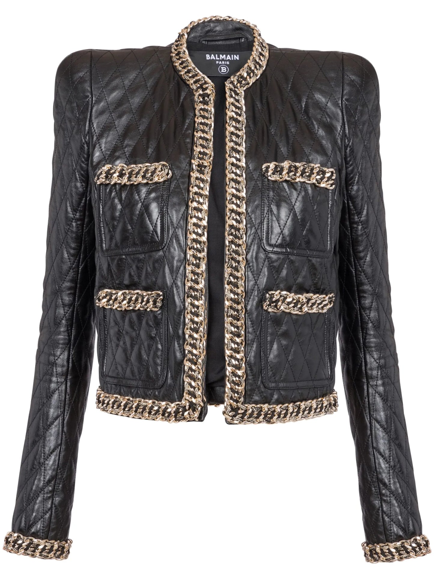 chain-detail quilted leather jacket