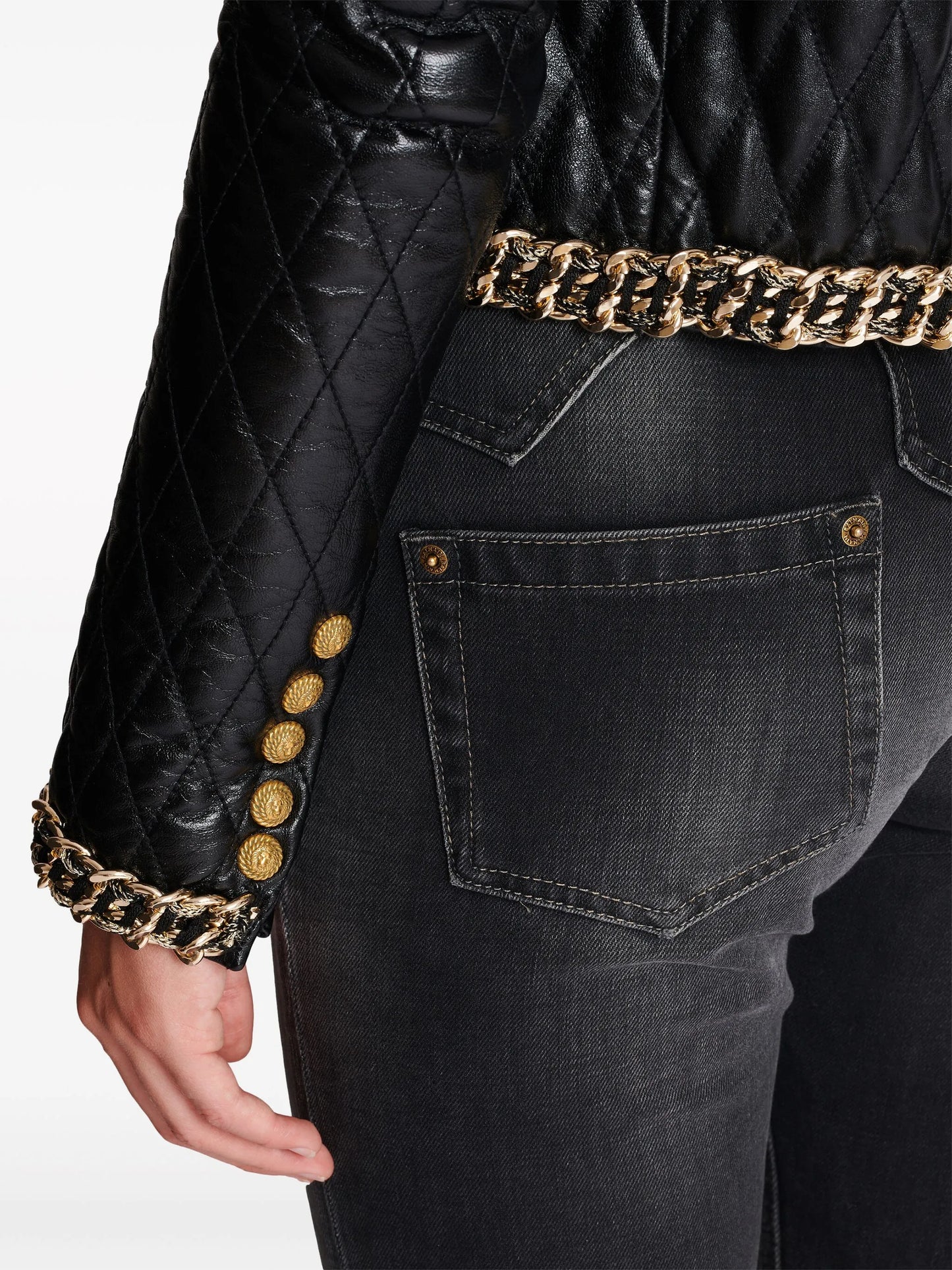 chain-detail quilted leather jacket