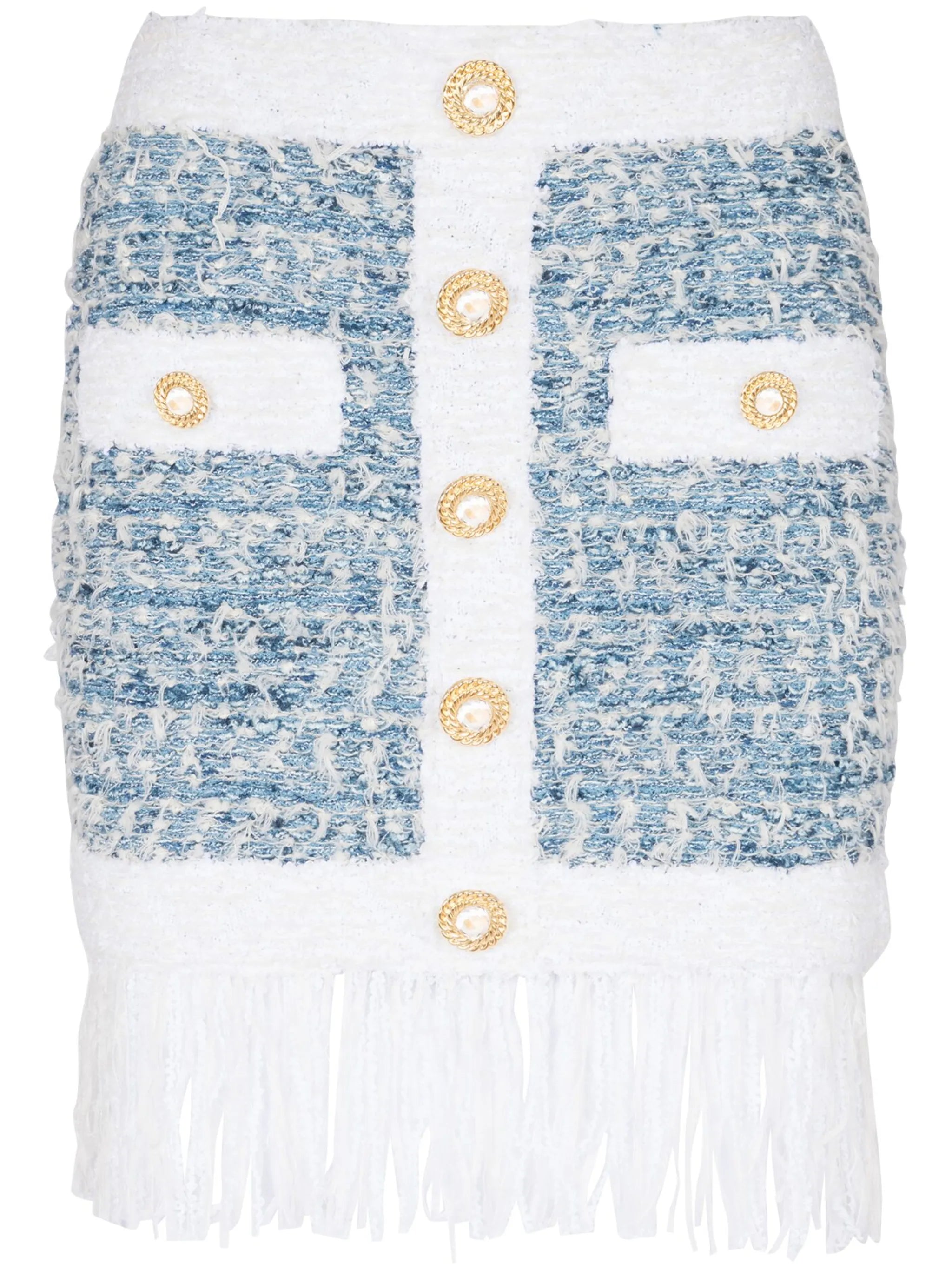 fringed tweed miniskirt
