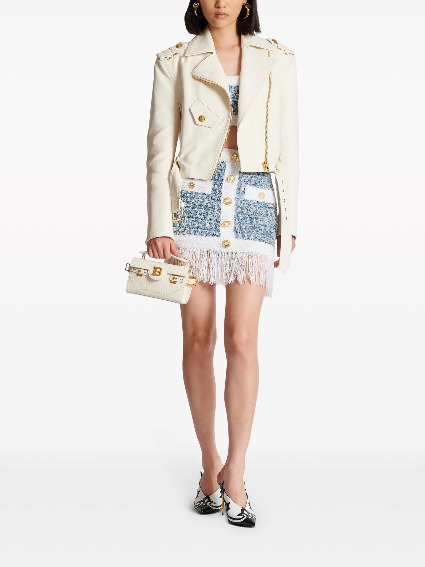 fringed tweed miniskirt