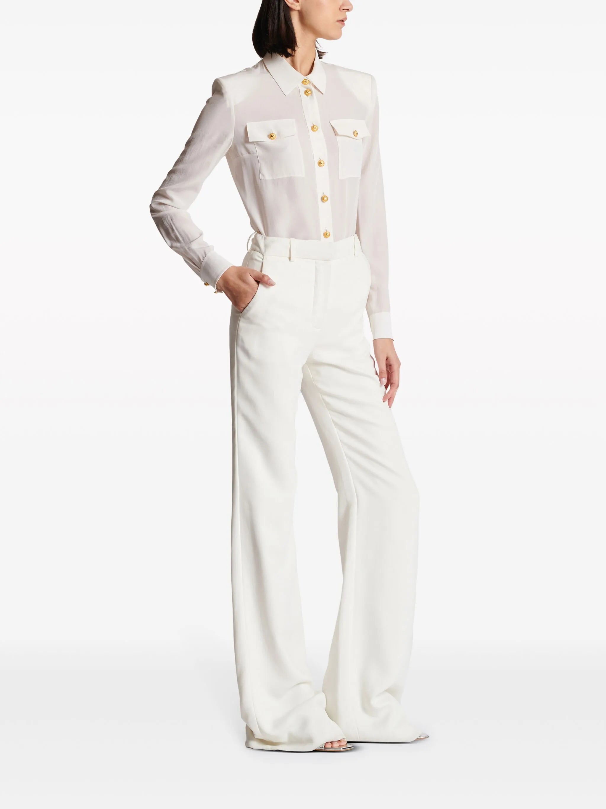 crepe flared trousers