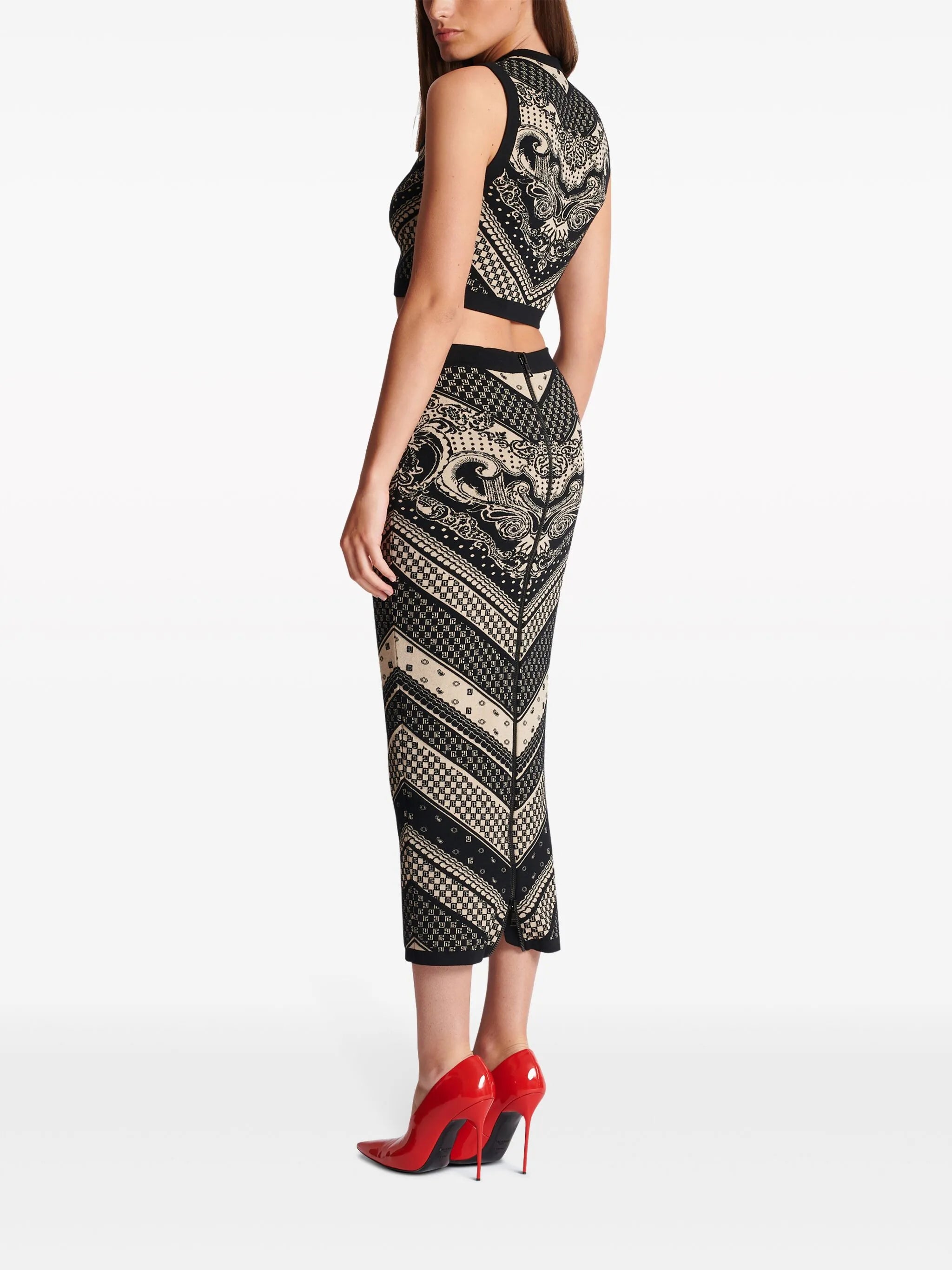 patterned intarsia-knit crop top