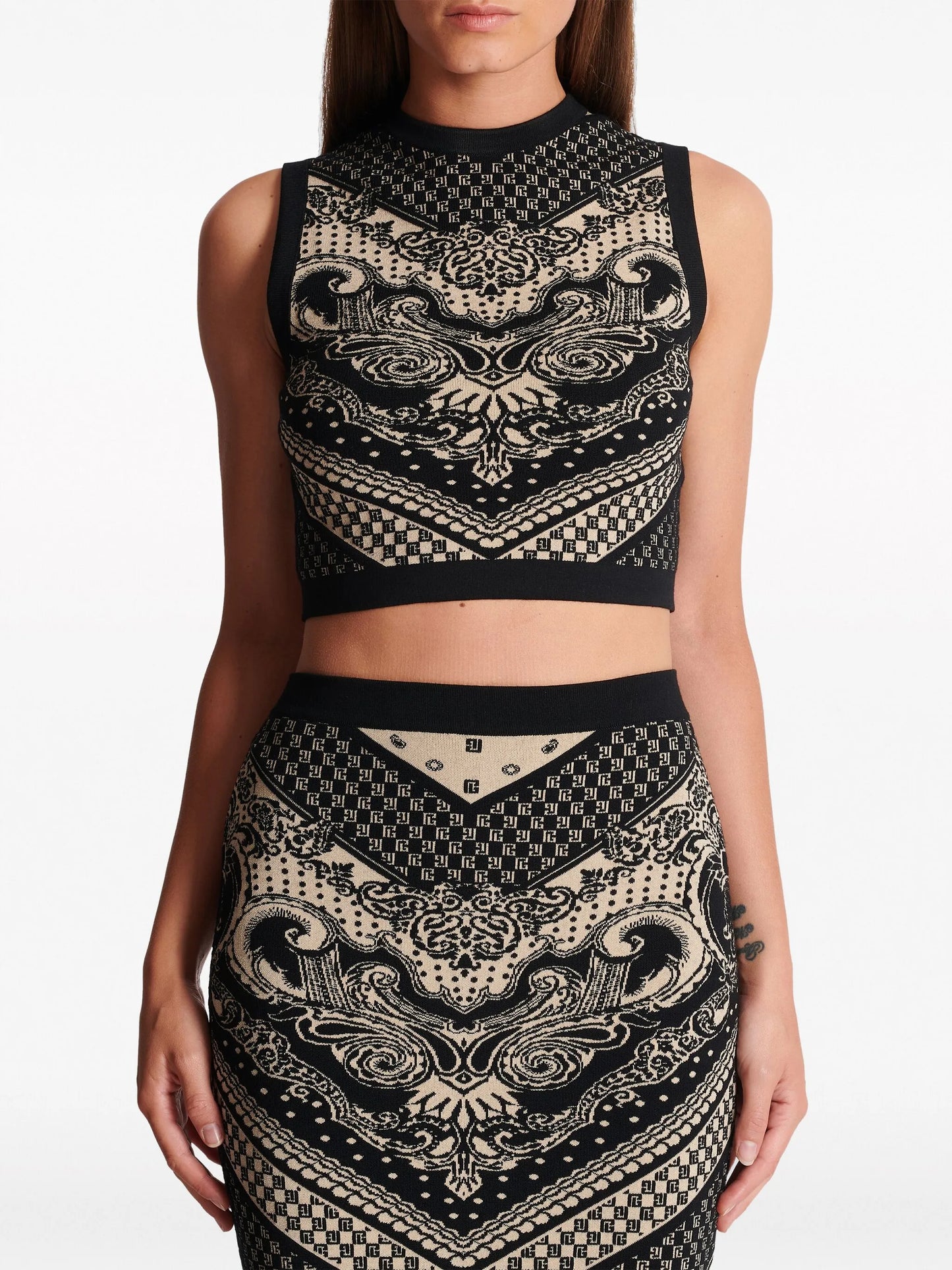 patterned intarsia-knit crop top