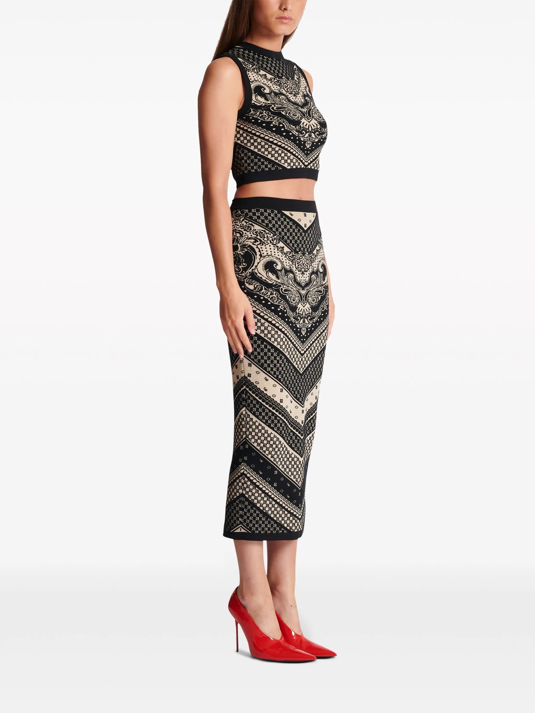 patterned intarsia-knit crop top