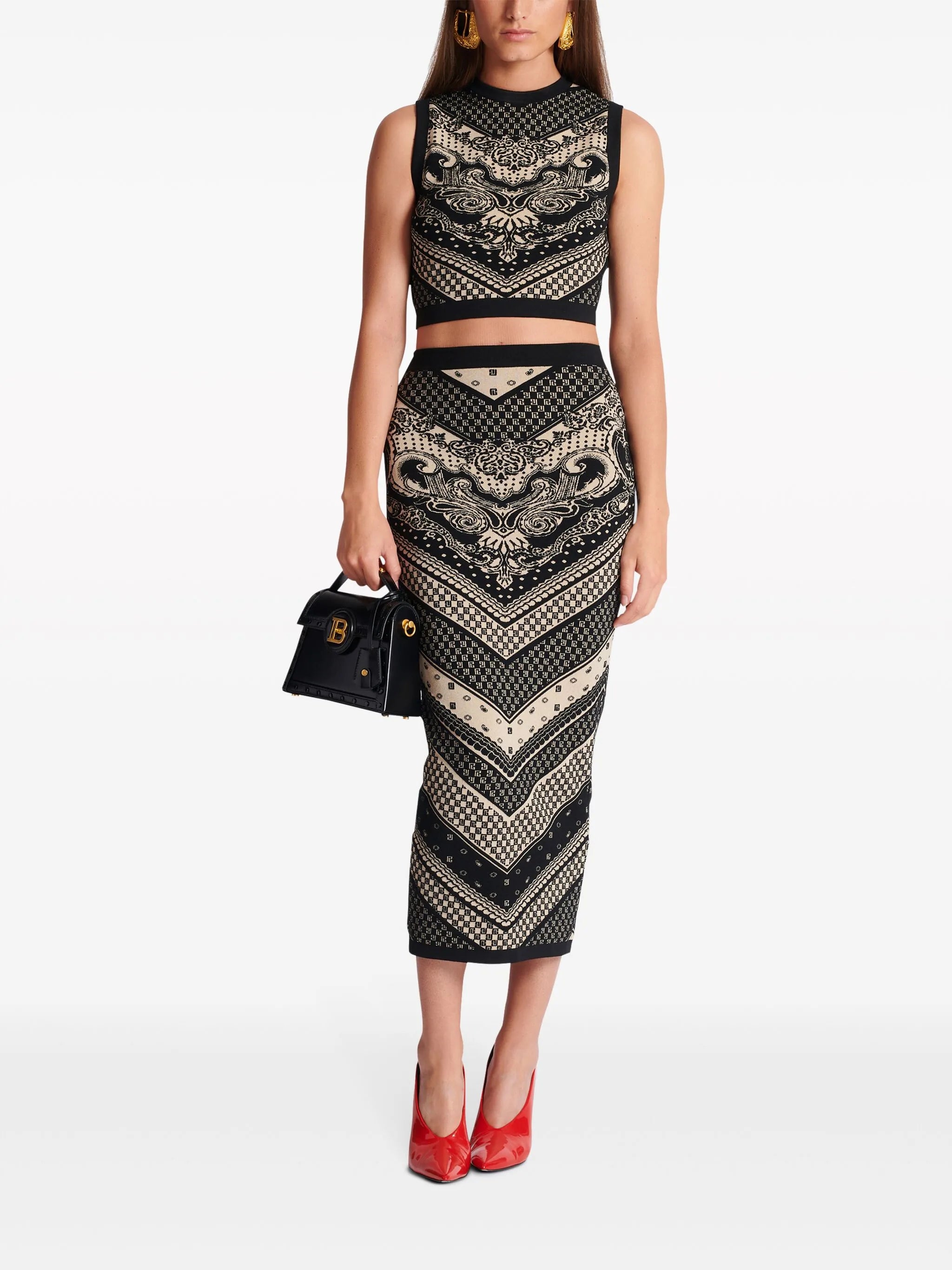 patterned intarsia-knit crop top