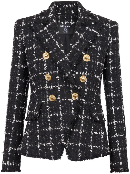 6-Button double-breasted tweed blazer