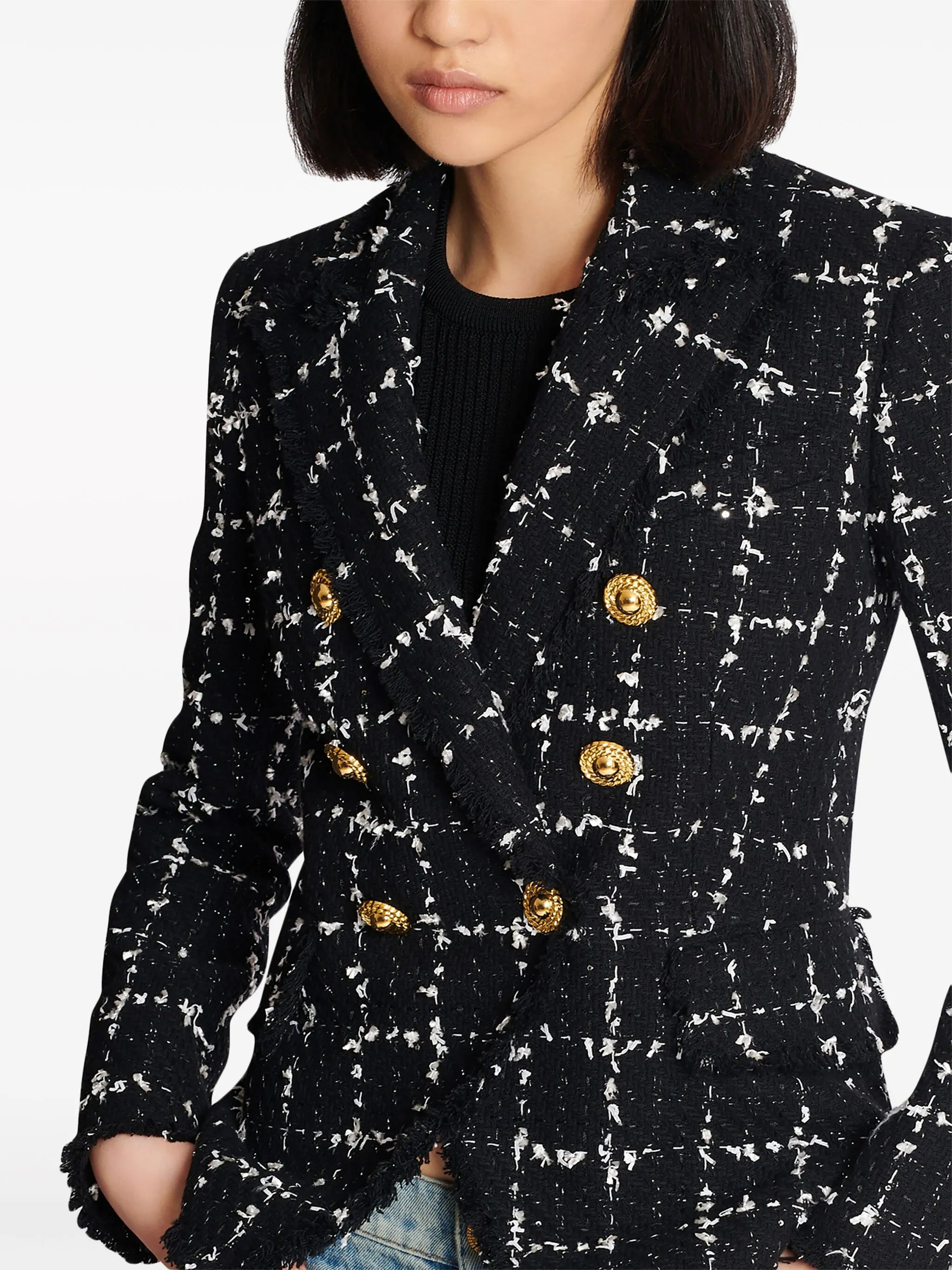 6-Button double-breasted tweed blazer