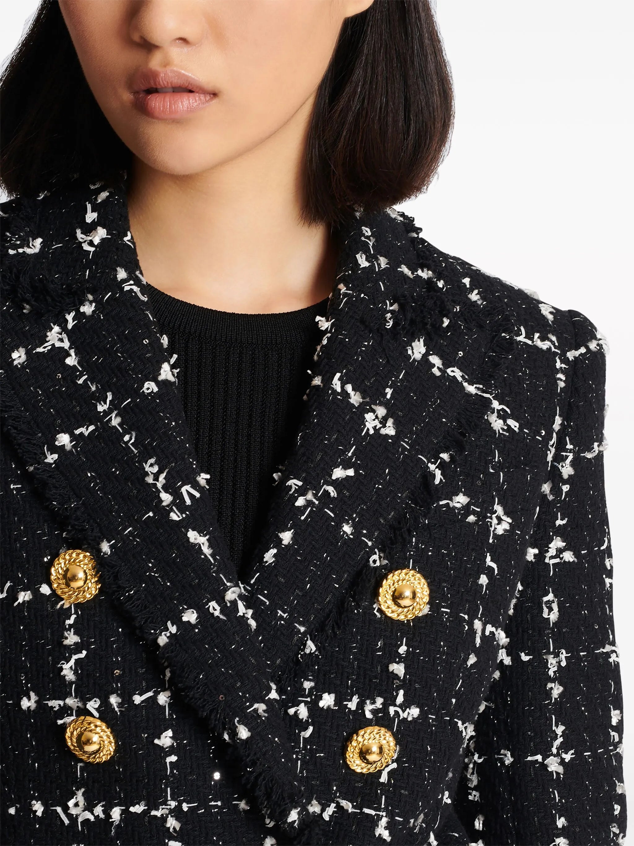 6-Button double-breasted tweed blazer