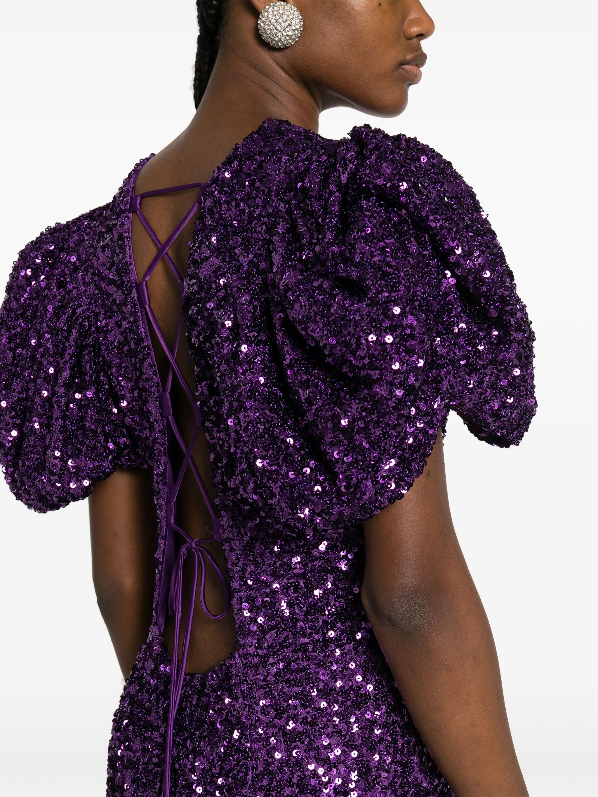 puff-sleeve sequinned maxi dress