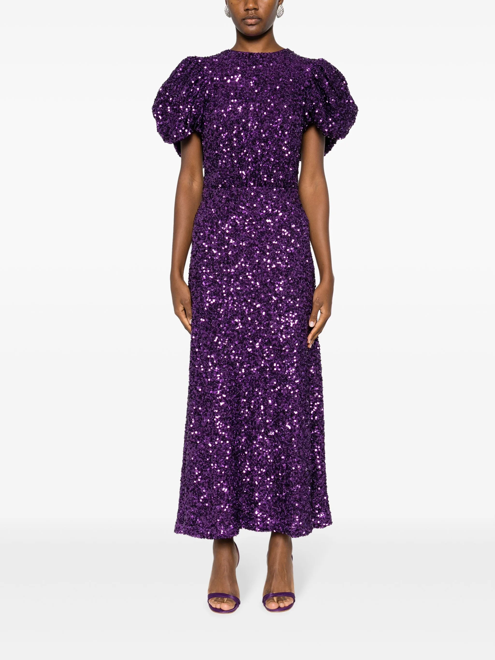 puff-sleeve sequinned maxi dress