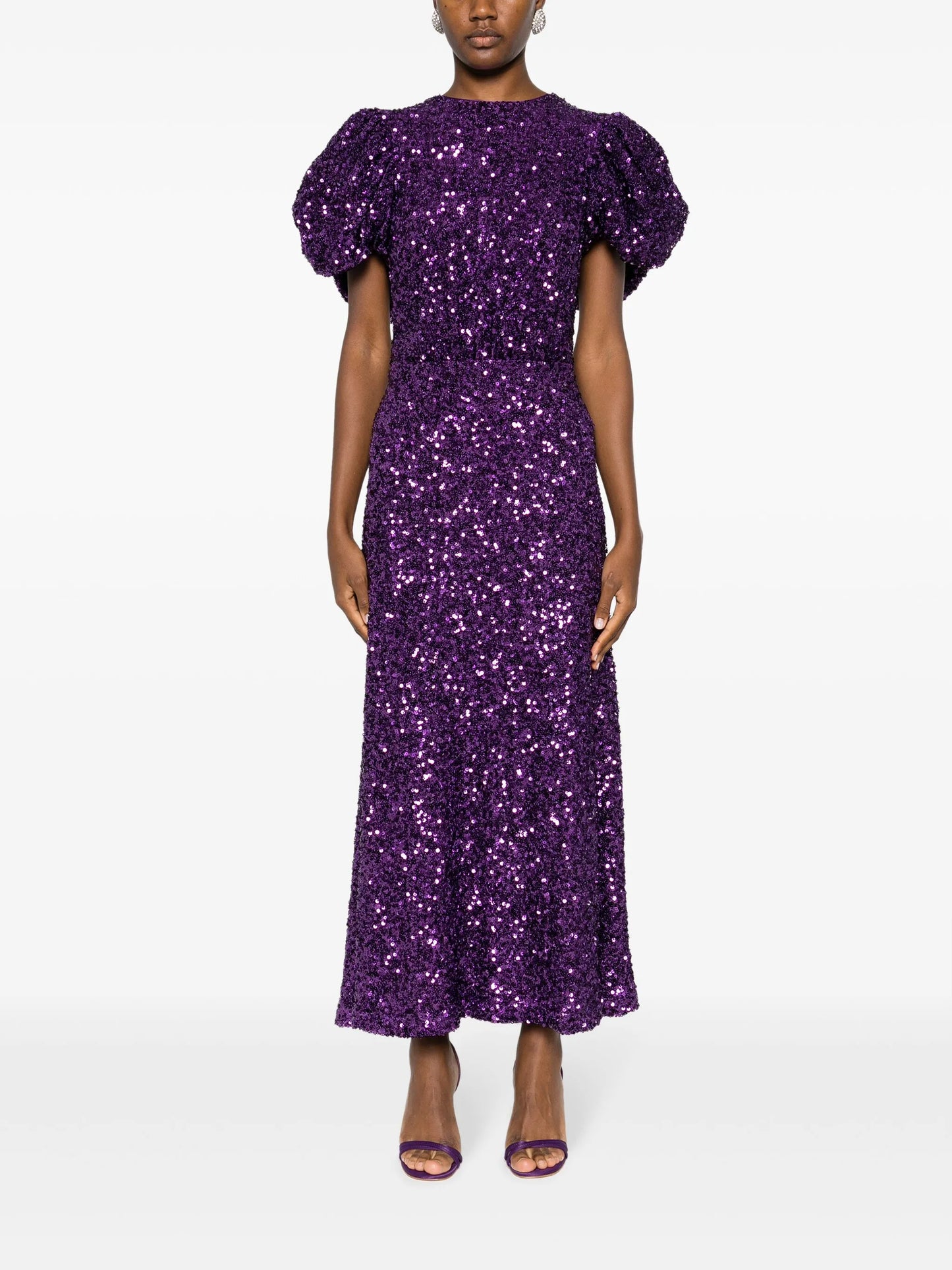 puff-sleeve sequinned maxi dress
