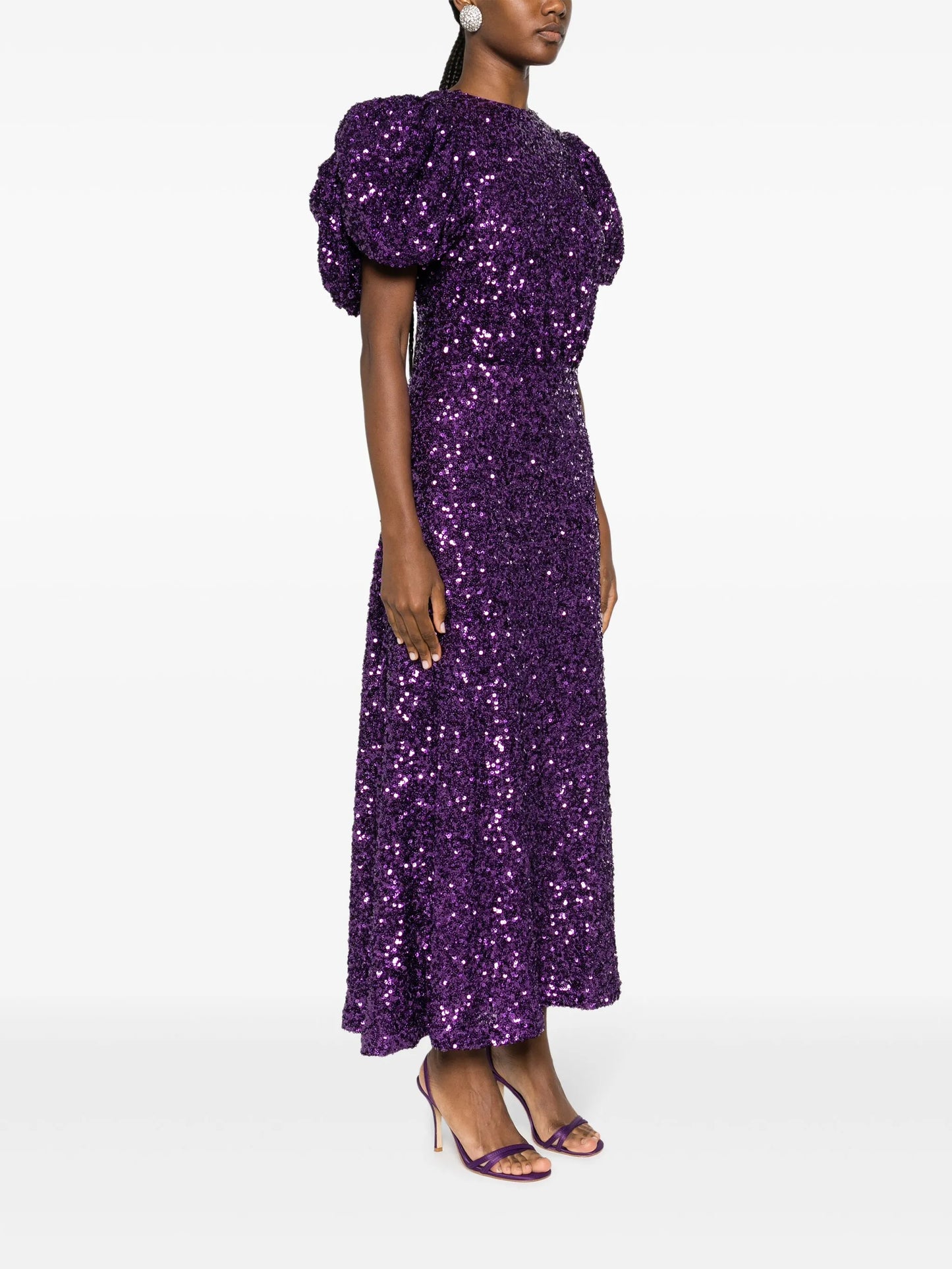 puff-sleeve sequinned maxi dress