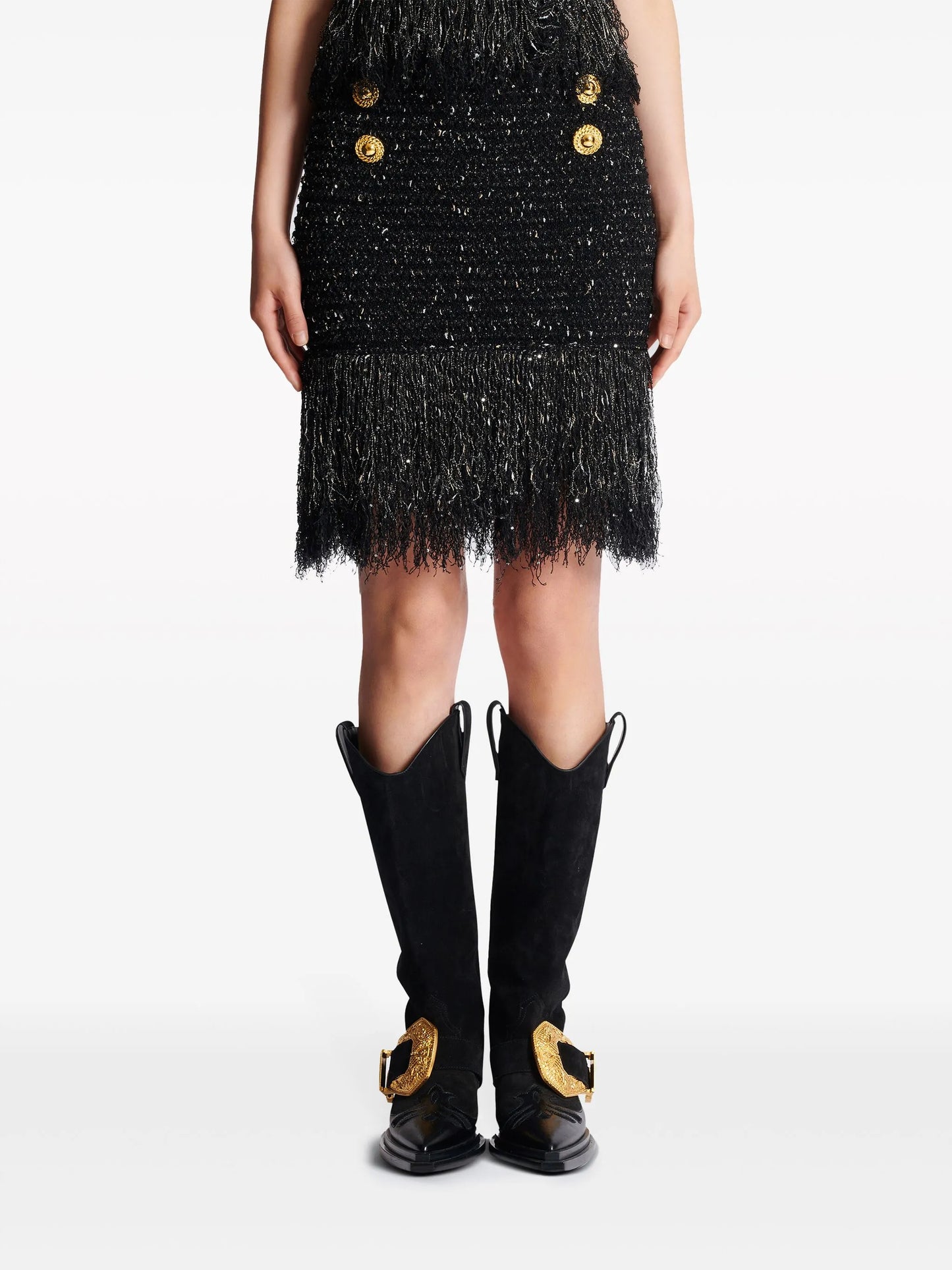 6-Button fringed tweed skirt