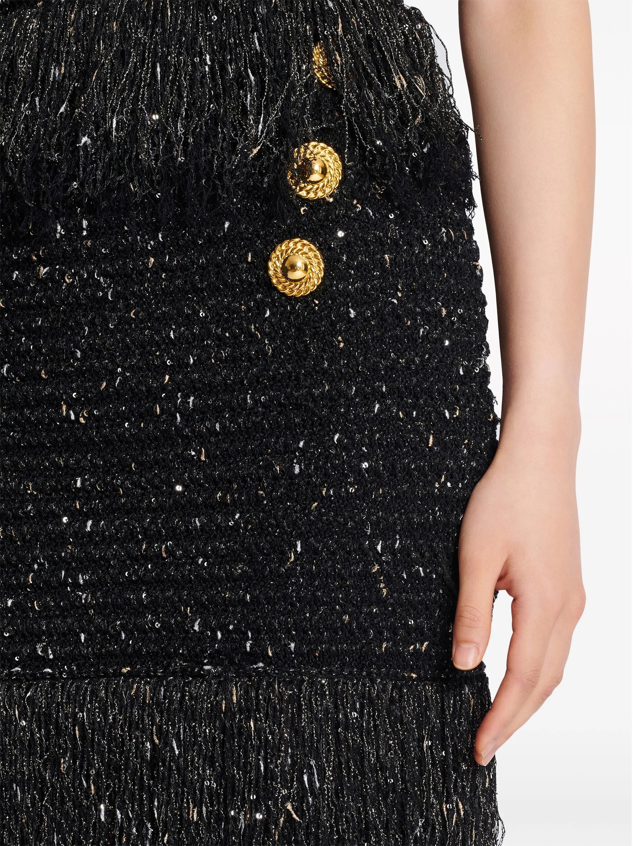6-Button fringed tweed skirt