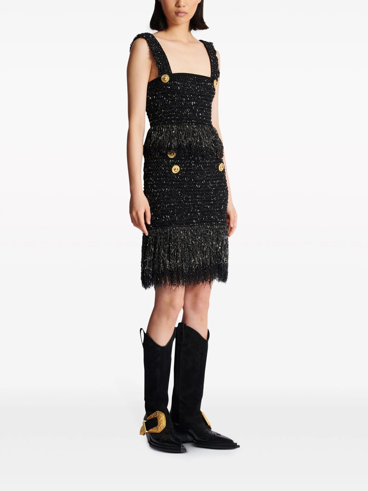 6-Button fringed tweed skirt