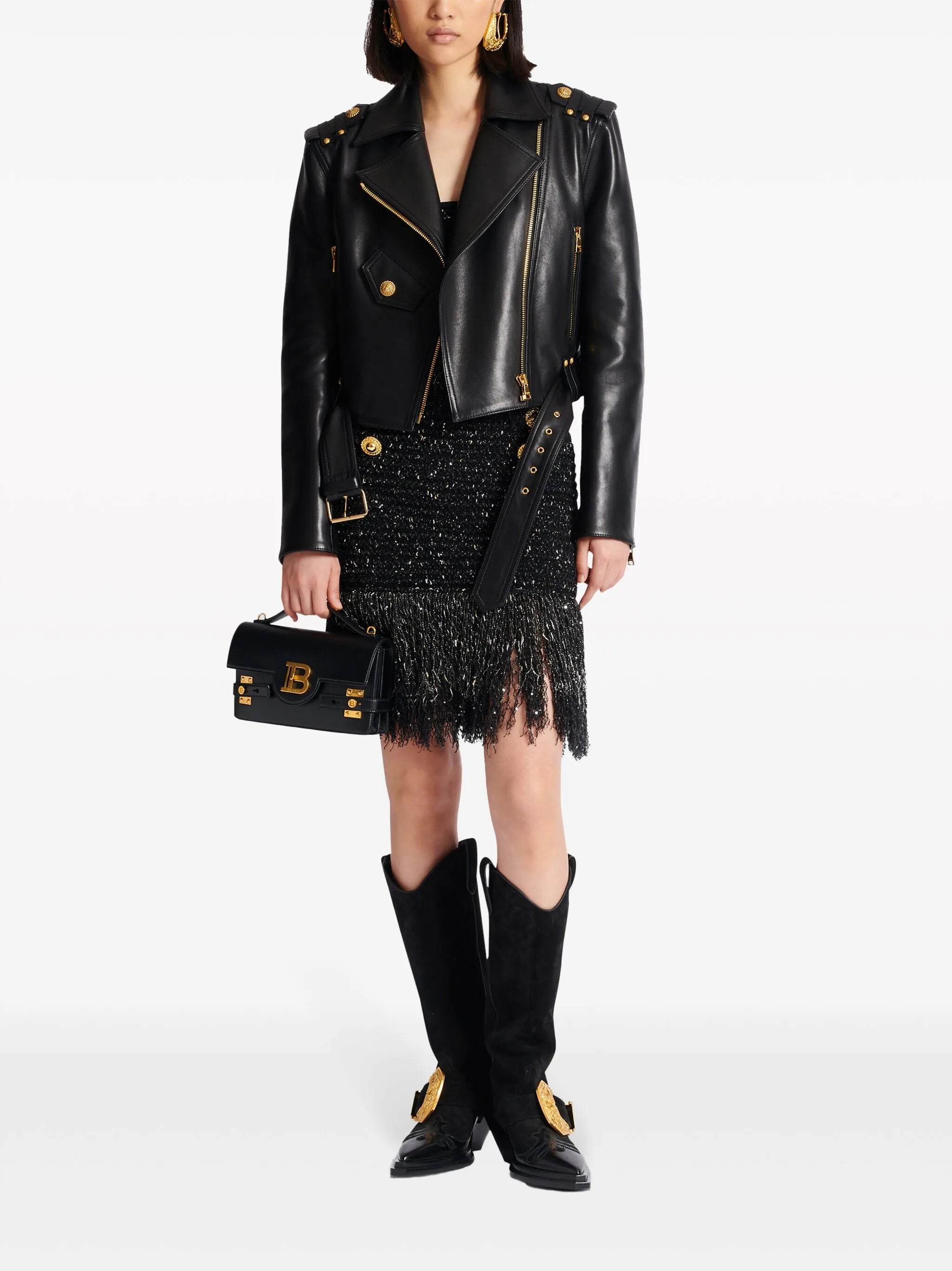 6-Button fringed tweed skirt