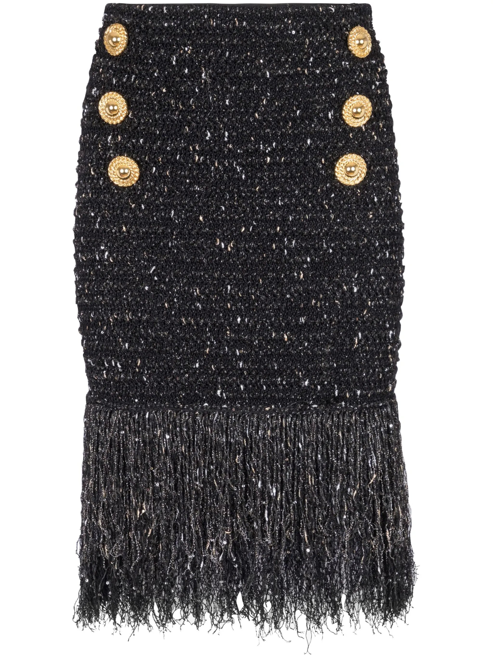 6-Button fringed tweed skirt