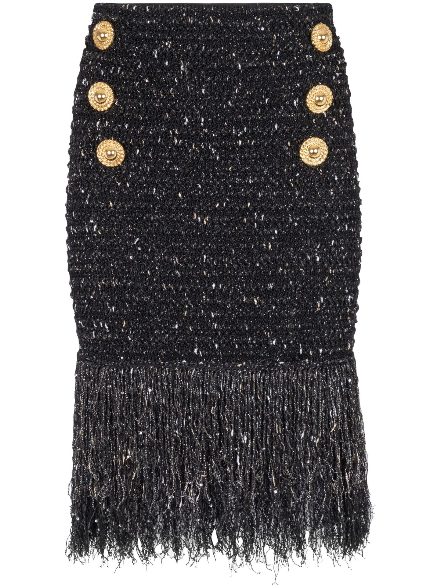 6-Button fringed tweed skirt
