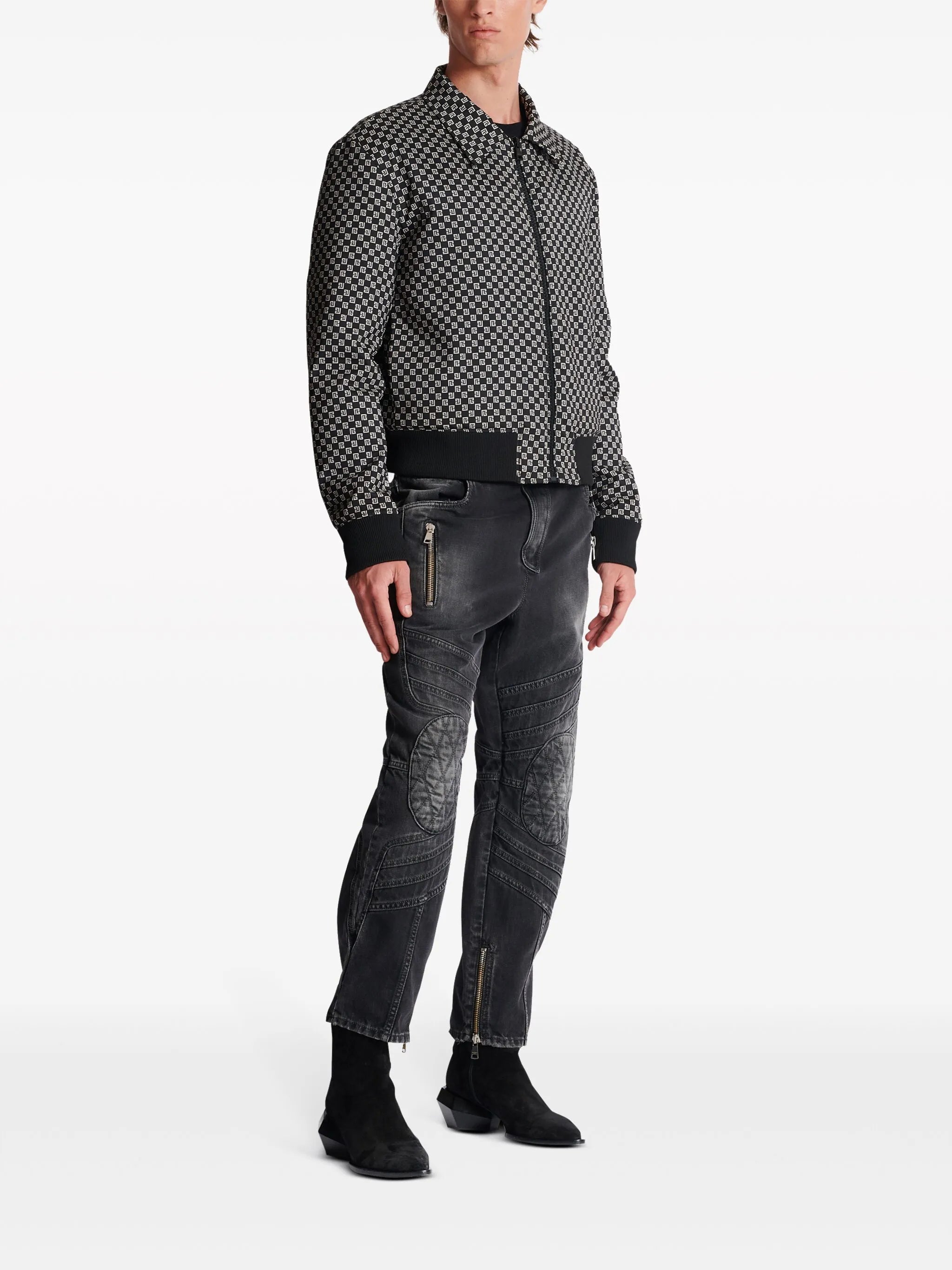 monogram-pattern bomber jacket