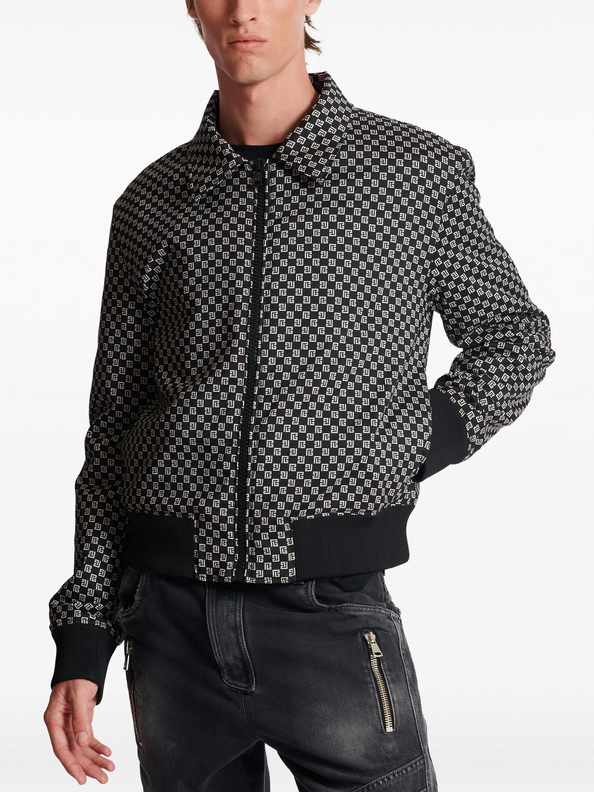 monogram-pattern bomber jacket