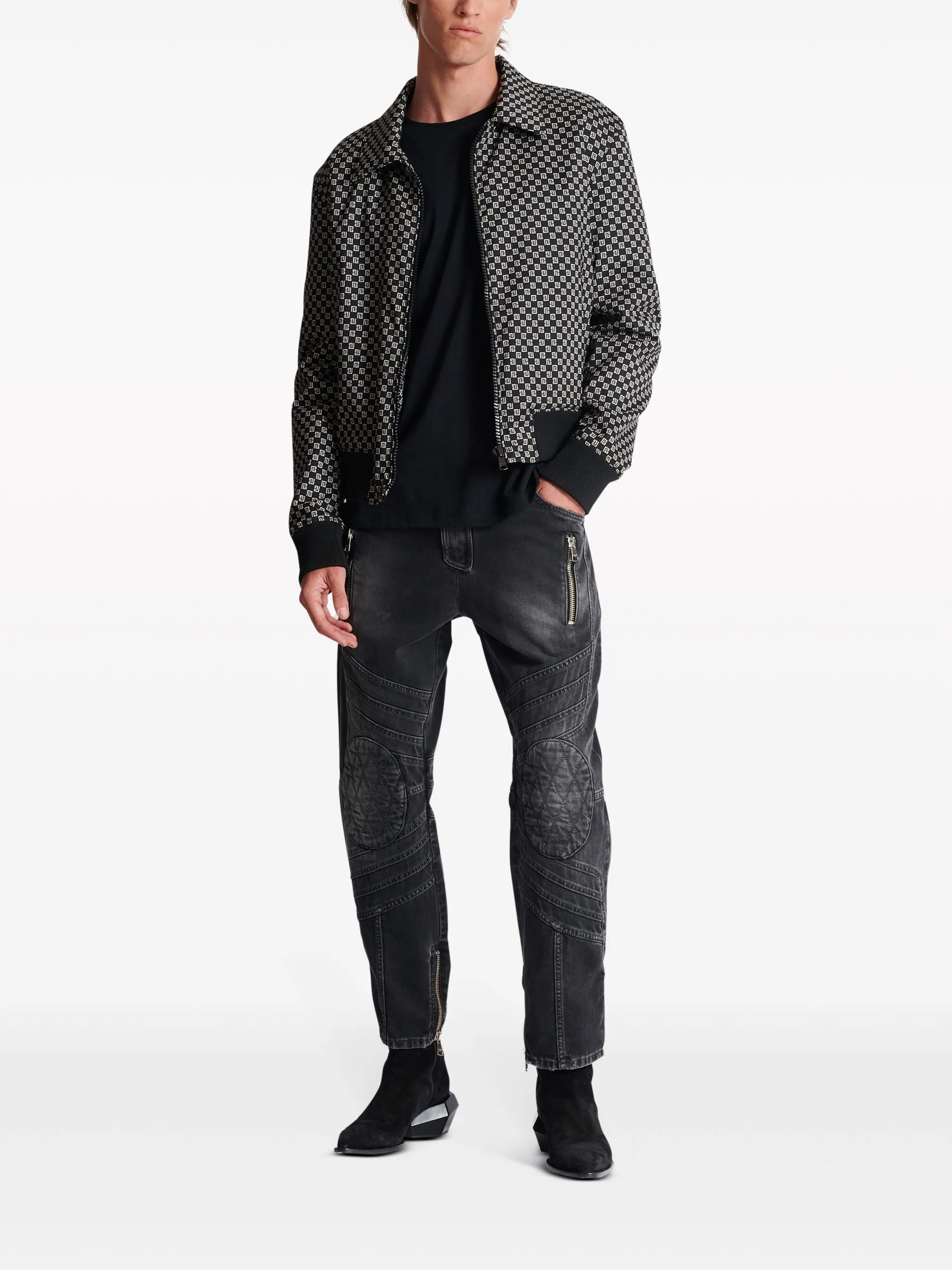 monogram-pattern bomber jacket