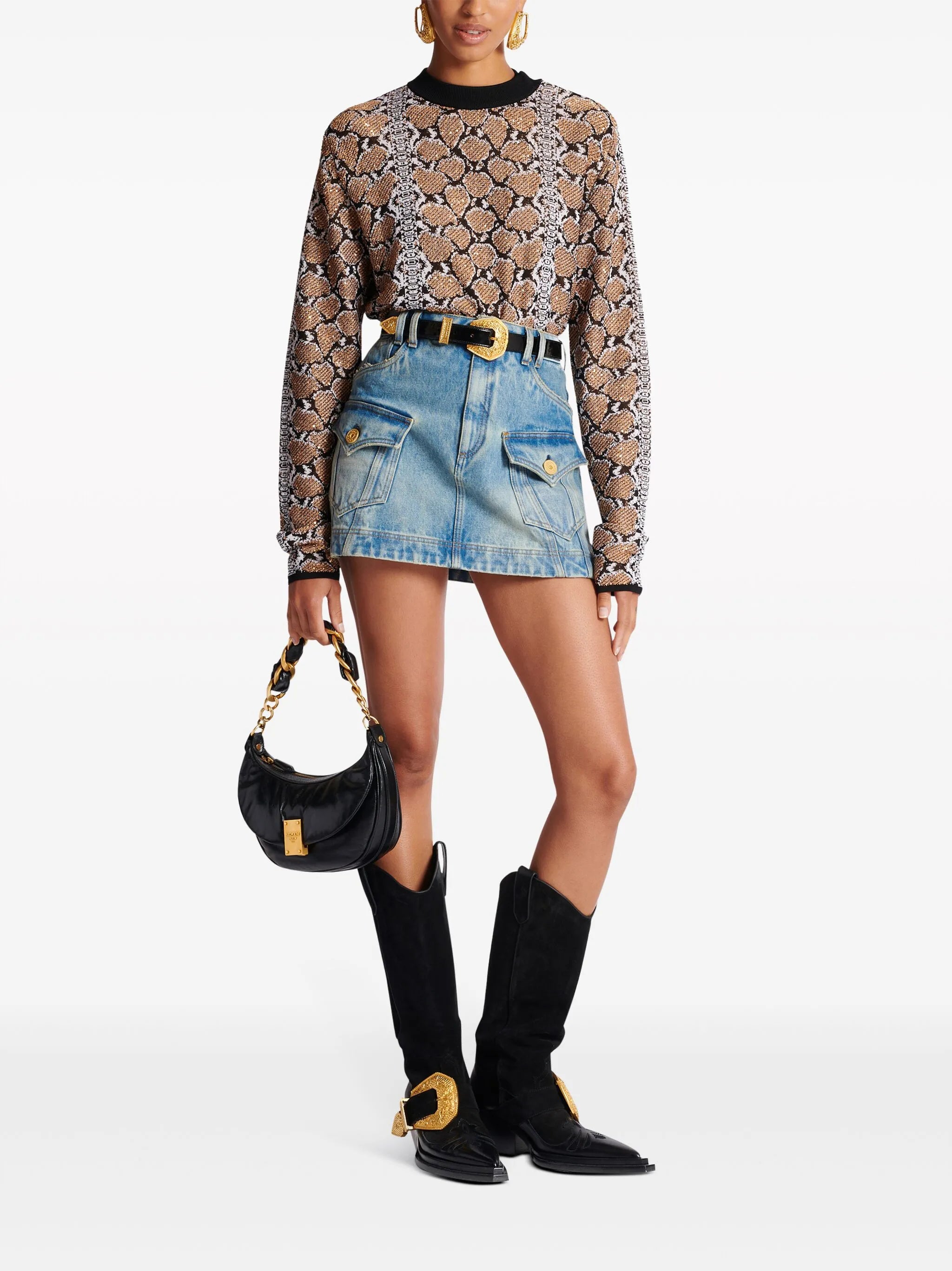 A-line denim miniskirt