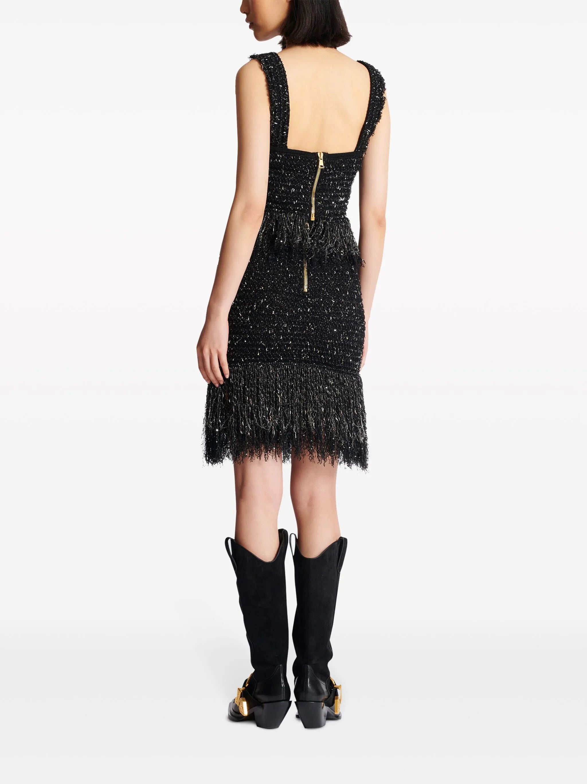 2-Button fringe tweed top