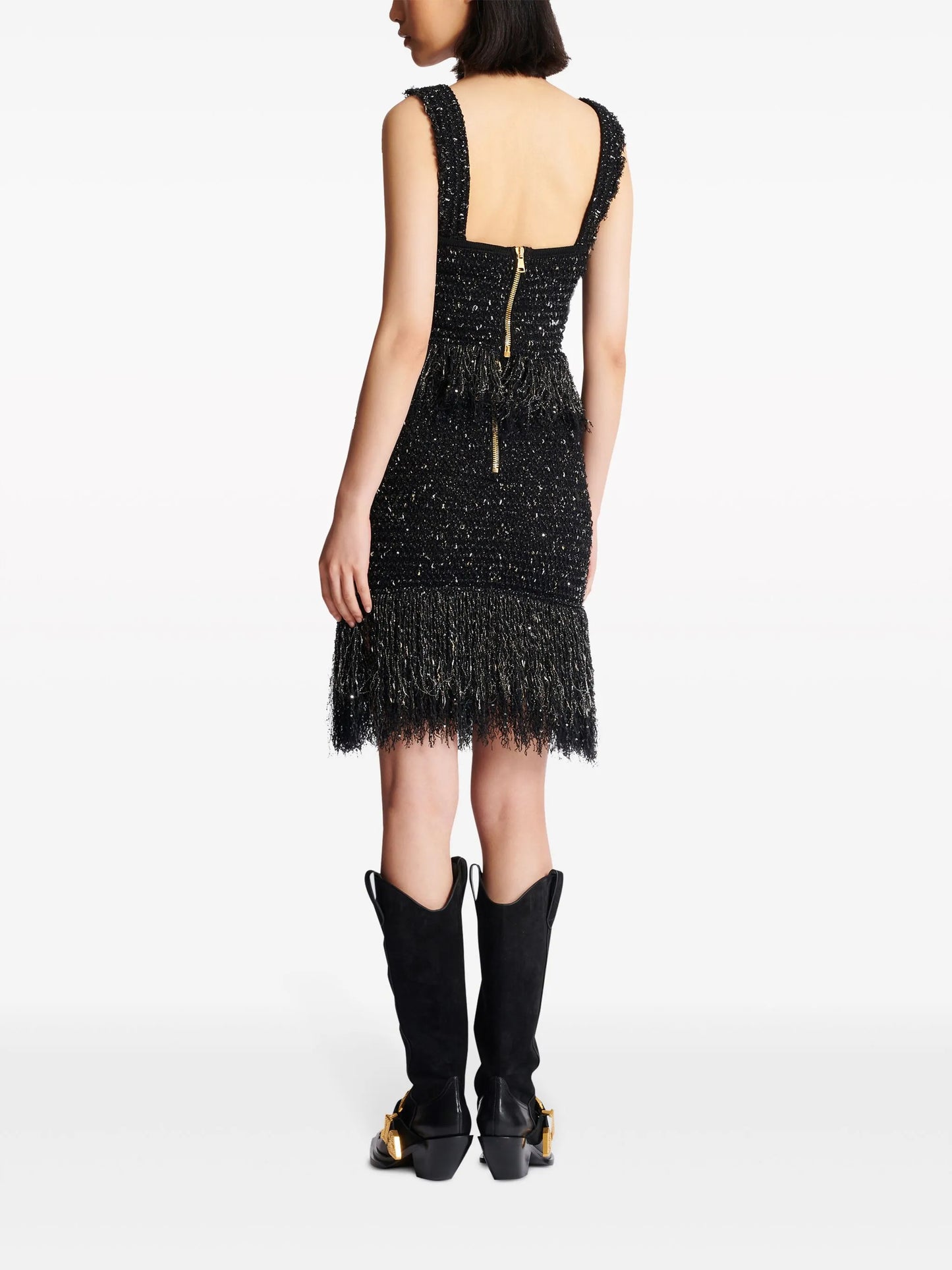 2-Button fringe tweed top