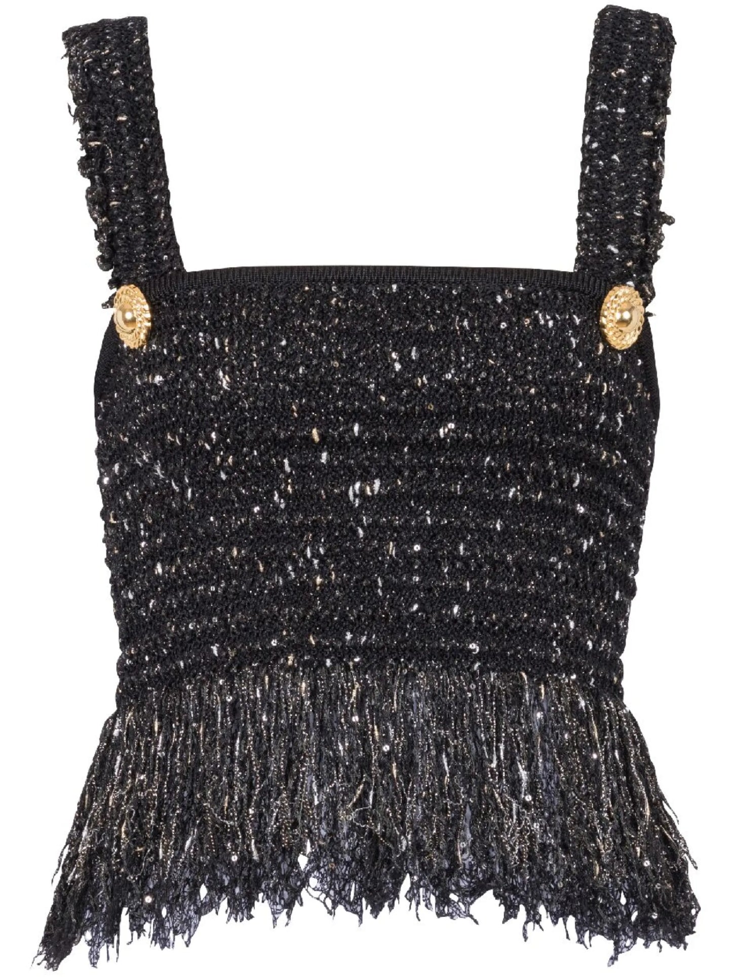 2-Button fringe tweed top