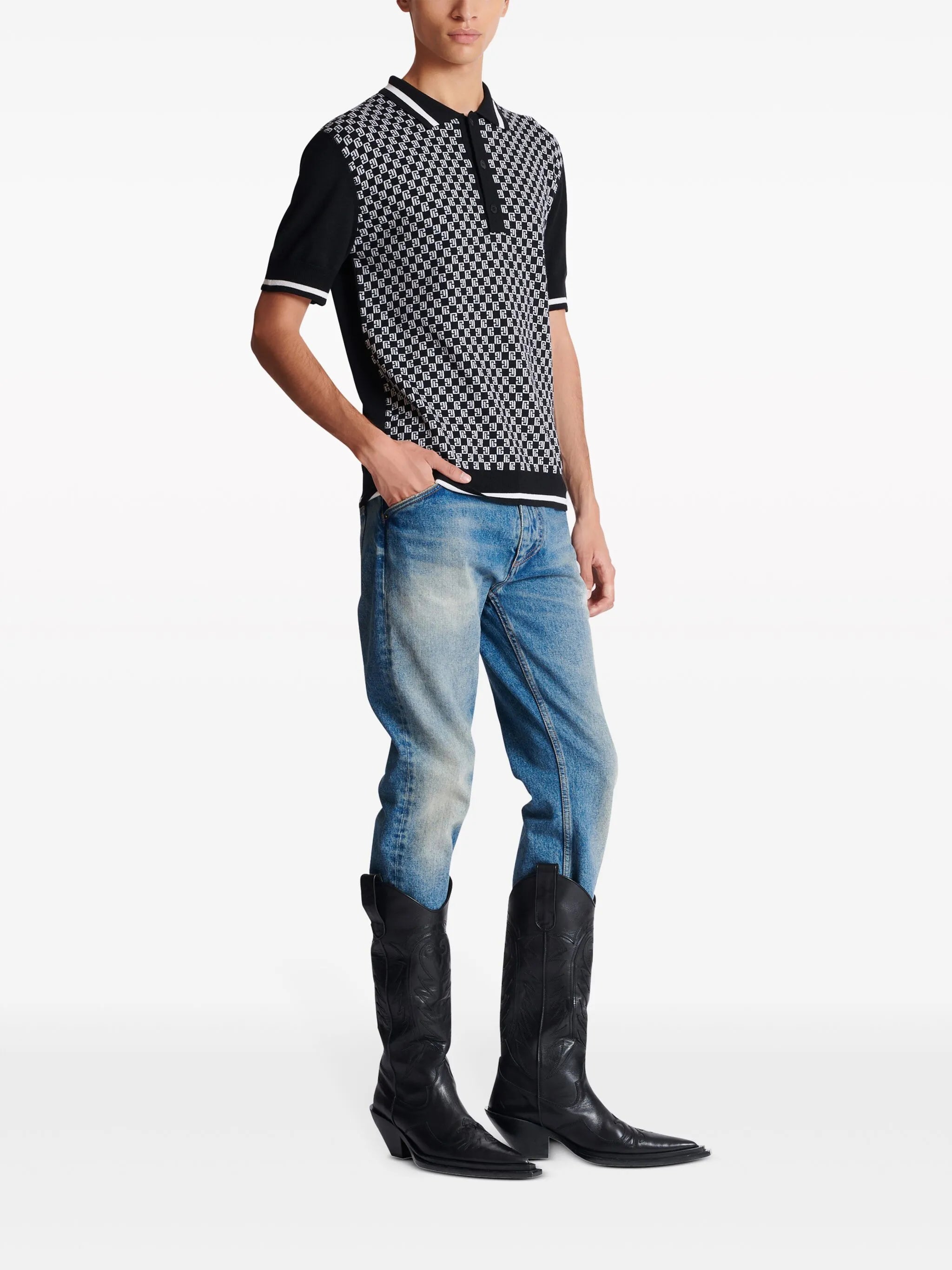 monogram-pattern wool polo shirt