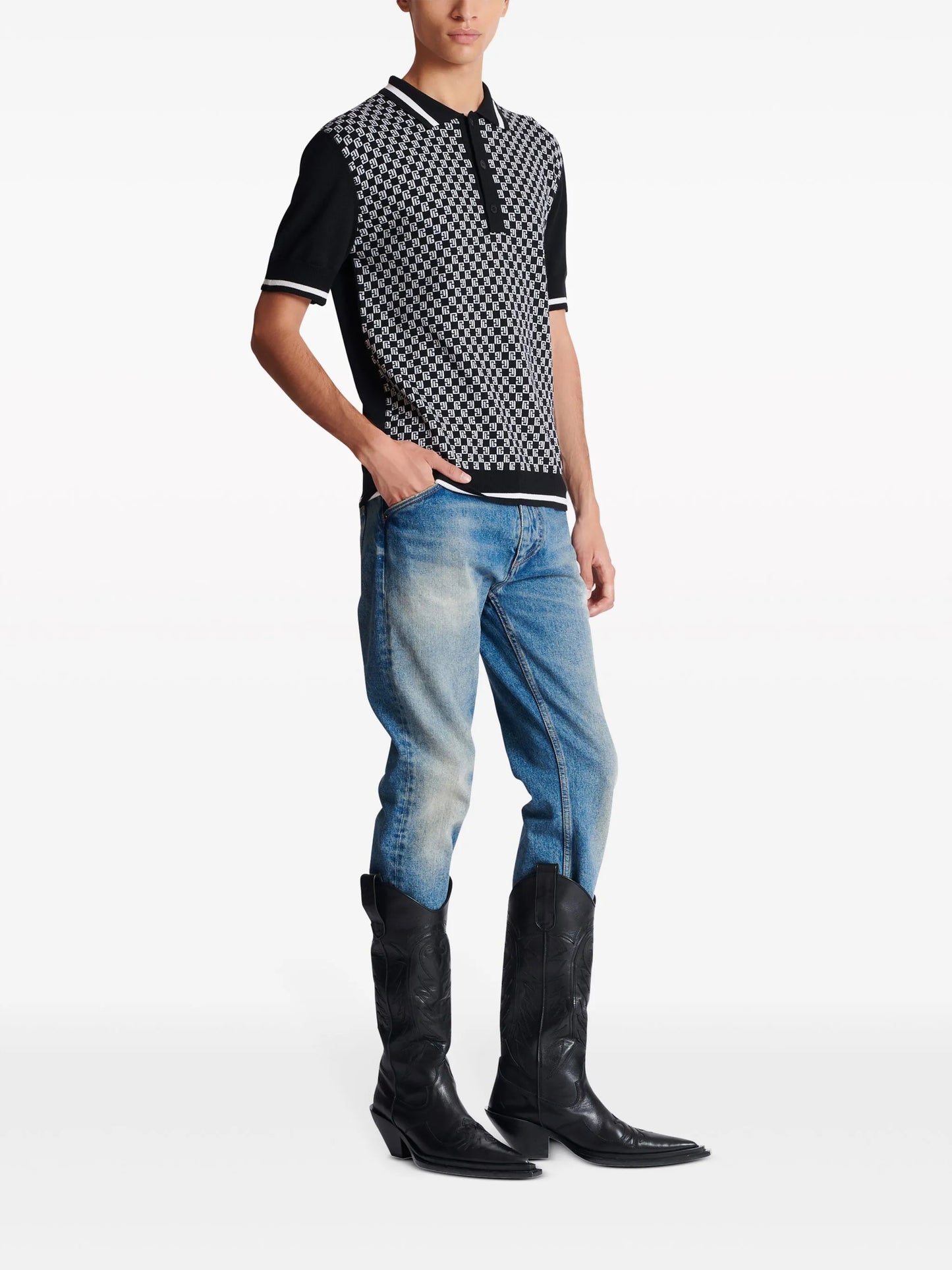 monogram-pattern wool polo shirt