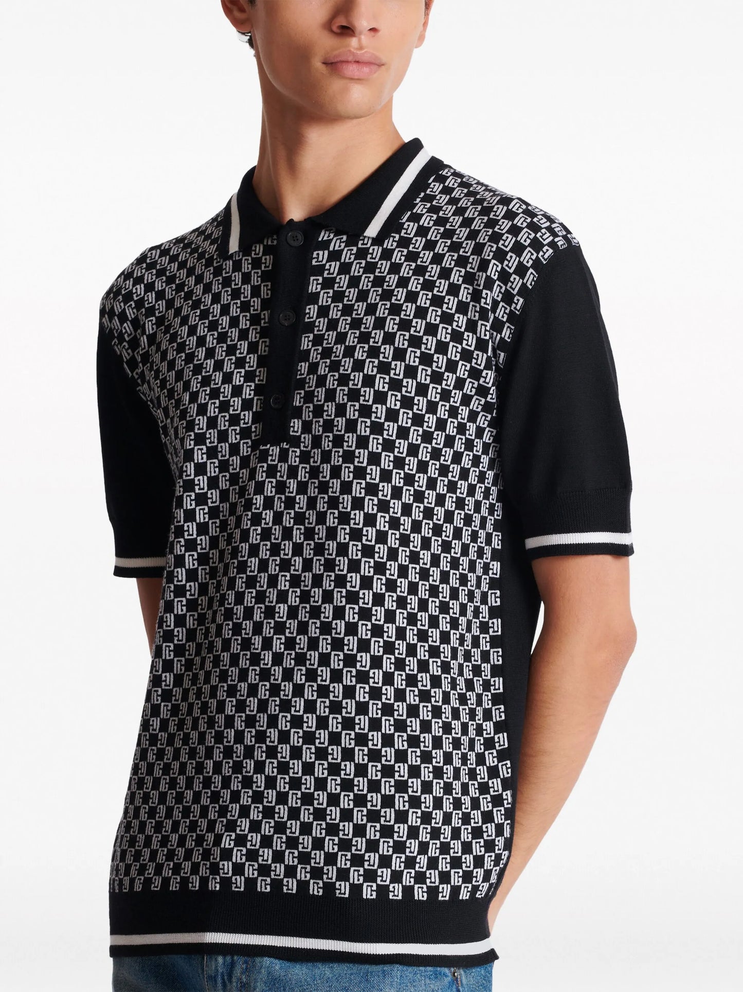 monogram-pattern wool polo shirt