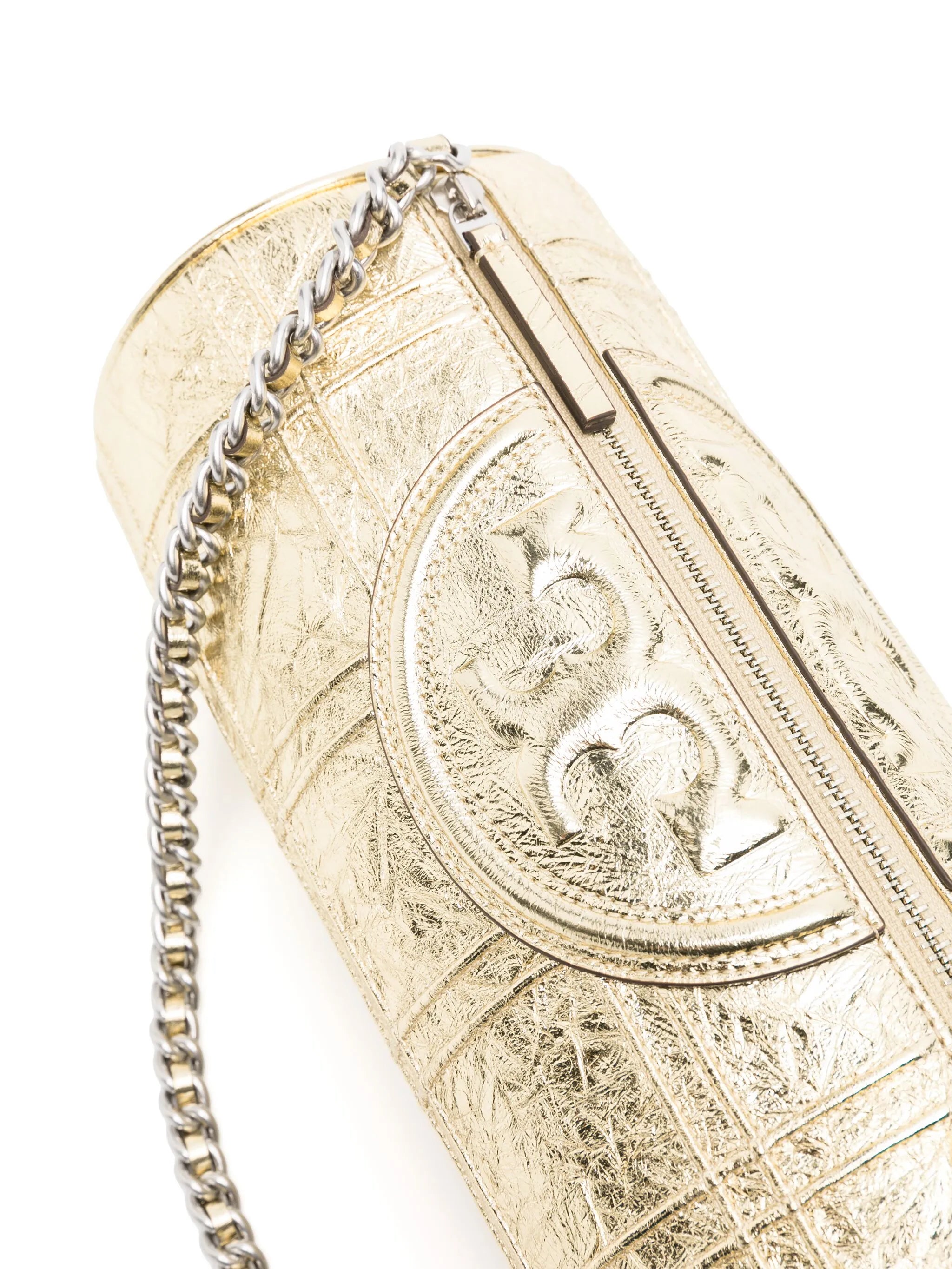 Fleming piped-trim metallic-leather tote bag